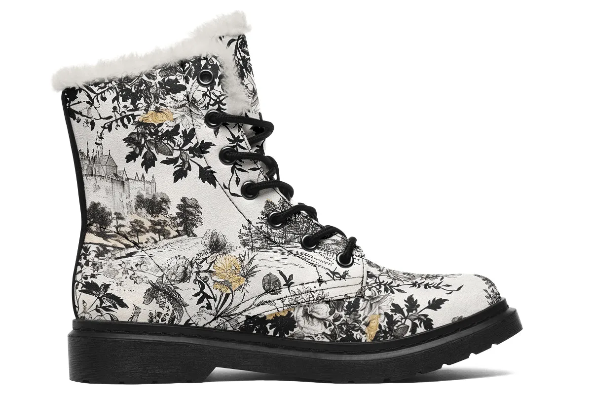 Castle in Bloom Winter Boots - Warm Micro-Suede Doc-Style Boots Lined with Vegan Wool