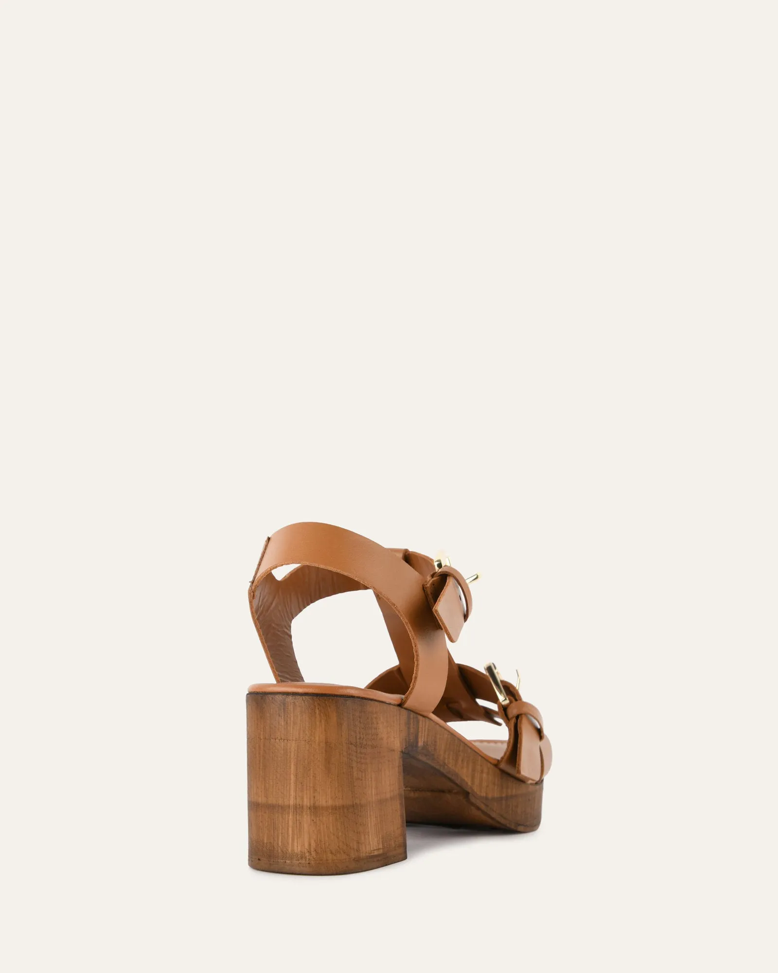 CATERINA MID HEEL CLOG SANDALS TAN LEATHER