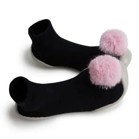 Collegien Kids Girl  Noir Customisés Pompons Rose Indoor Warm Slipper Shoes