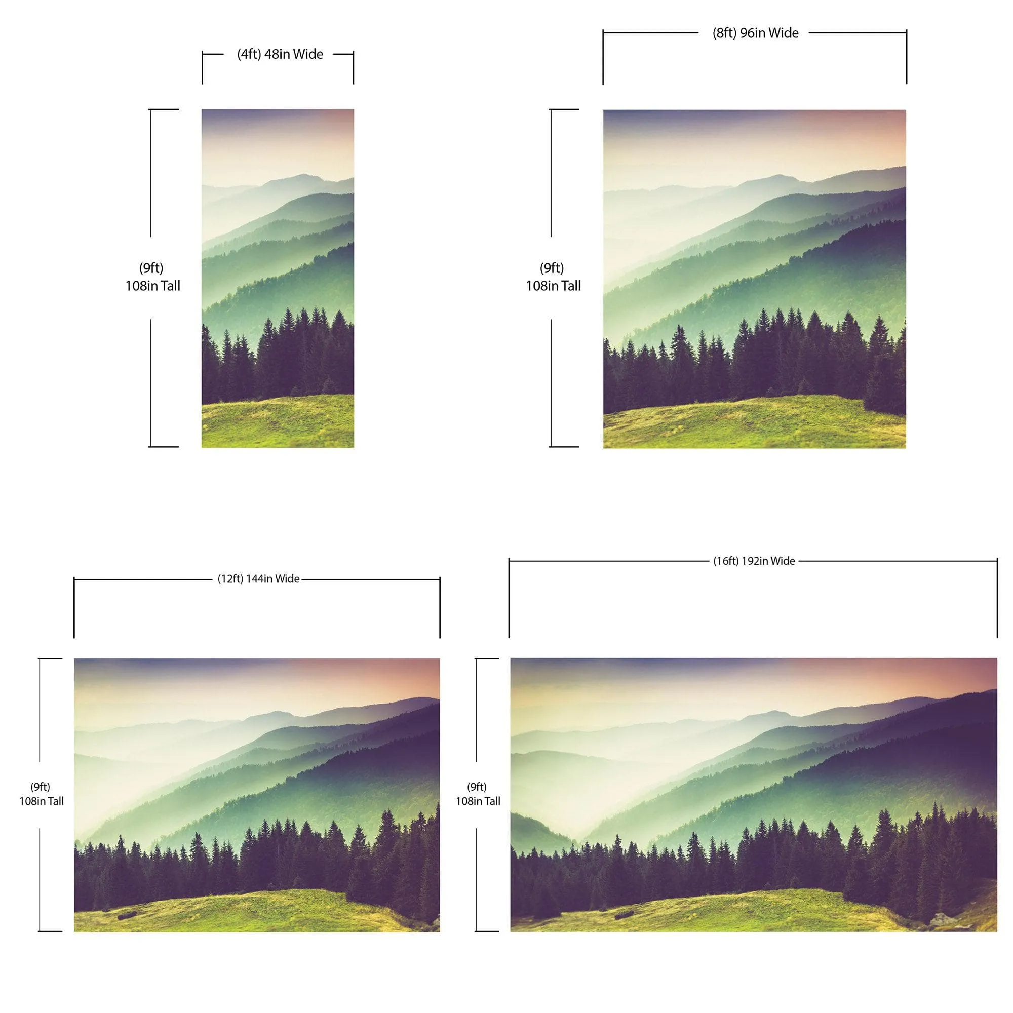 Colorful Foggy Mountain Forest View Wall Mural | Peel and Stick Wallpaper. #6159