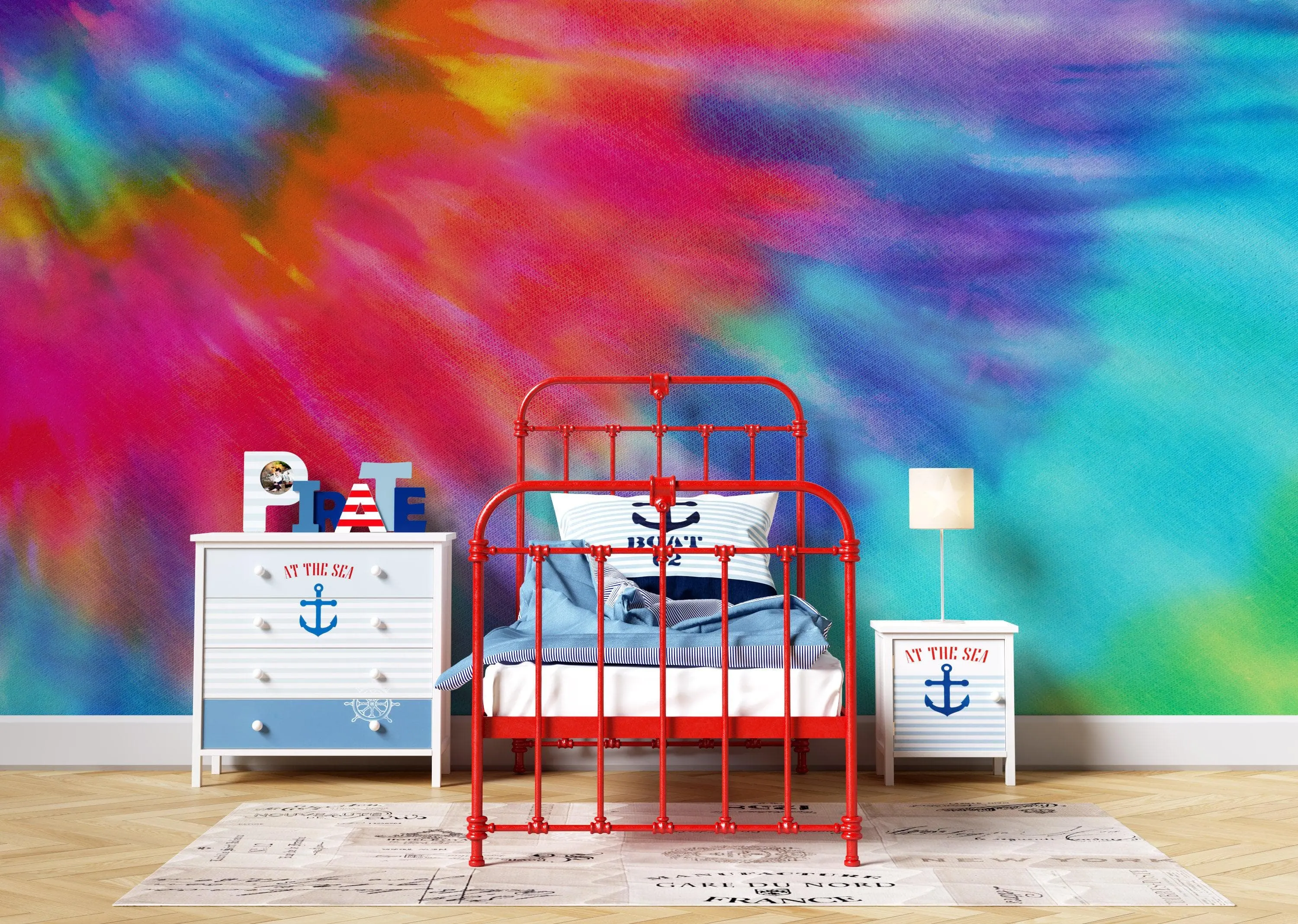 Colorful Tie-Dye Wall Mural Design. Peel and Sticker Wallpaper. #6327