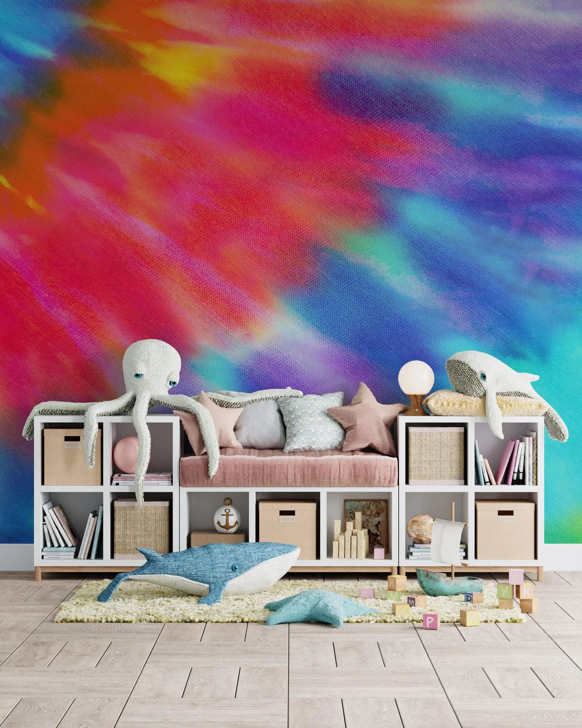 Colorful Tie-Dye Wall Mural Design. Peel and Sticker Wallpaper. #6327