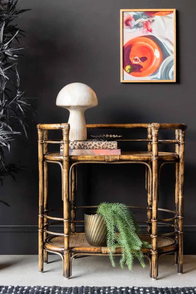 Dark Brown Rattan Console/Drinks Table