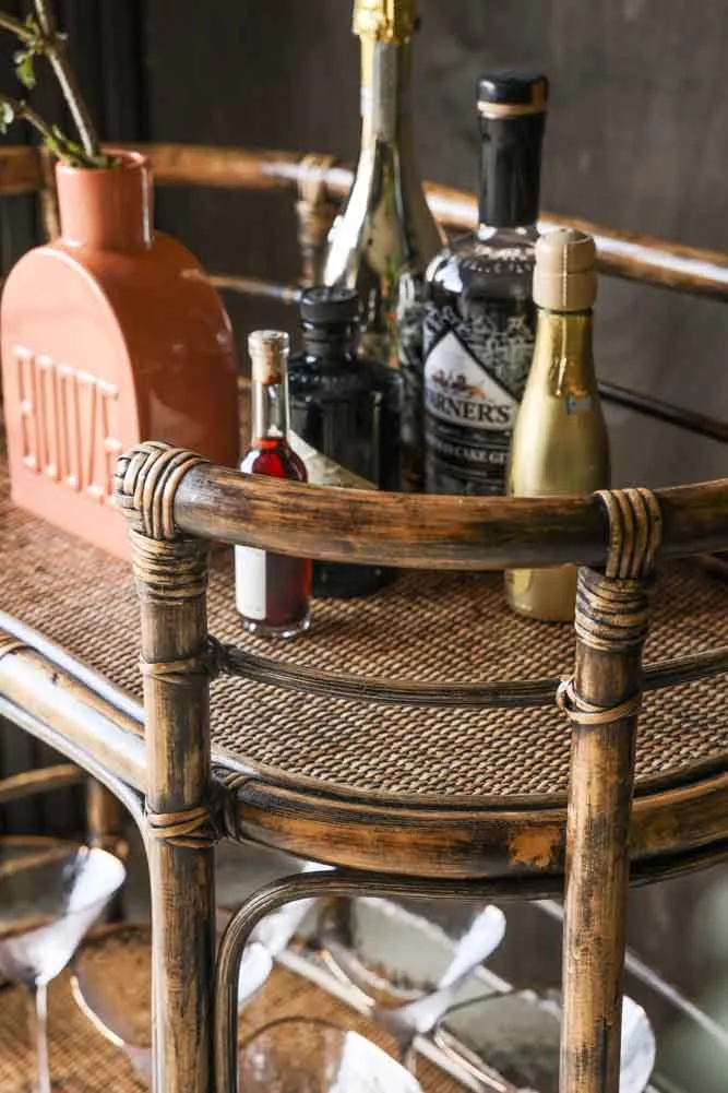 Dark Brown Rattan Console/Drinks Table