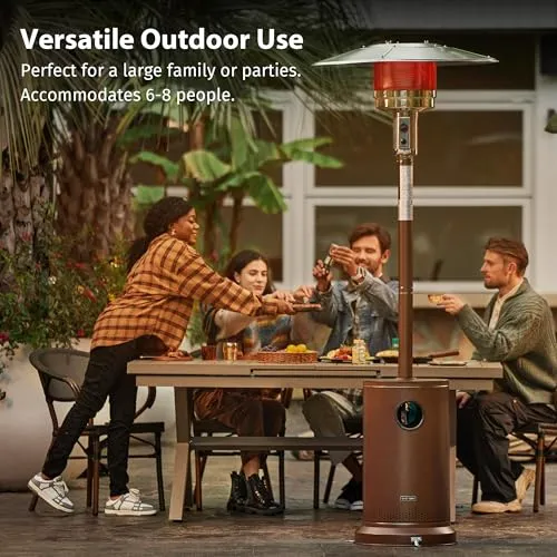 EAST OAK 48,000 BTU Patio Heater for Outdoor Use With Round Table Design, Double-Layer Stainless Steel Burner and Wheels, Outdoor Patio Heater for Home and Commercial, Bronze, 31.9 x 31.9 x 86.6