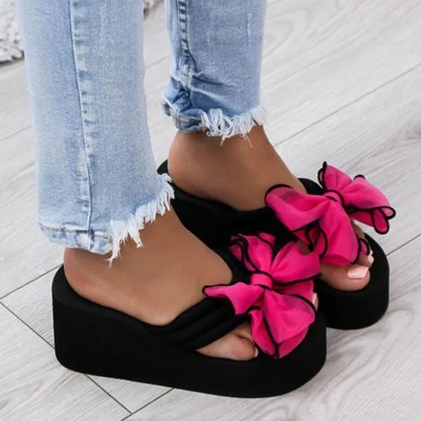 elveswallet Casual Thick Non-slip Bow Slippers