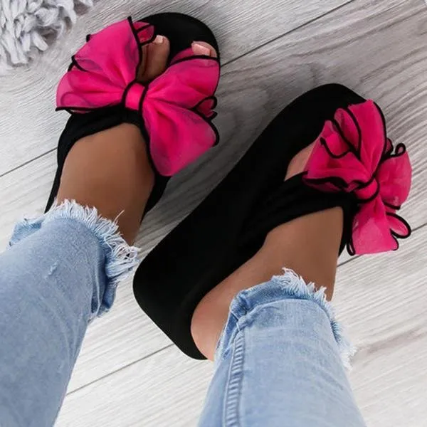 elveswallet Casual Thick Non-slip Bow Slippers