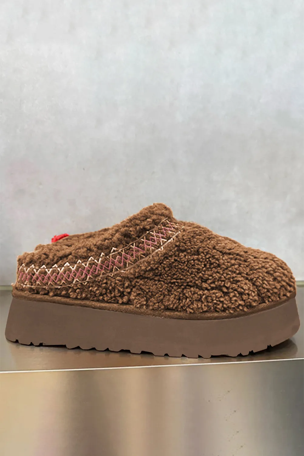 Embroidered Sherpa Plush Thick Sole Winter Slippers