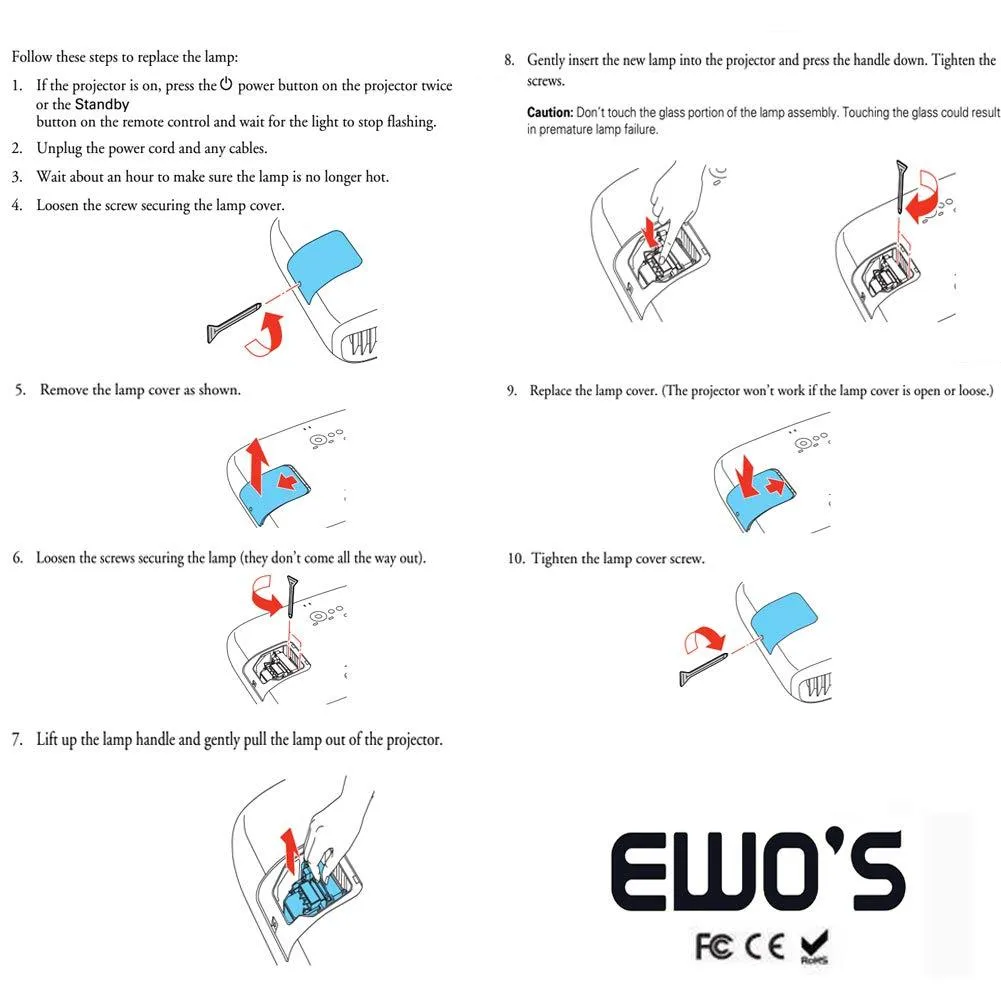 EWO'S ELP49 Replacement Lamp Bulb for Epson PowerLite Home Cinema 8350 8345 8500UB 8700UB 8100 6100 6500UB 7100 7500UB V13h010l49/Elplp49 Replacement Projector Lamp, with Housing