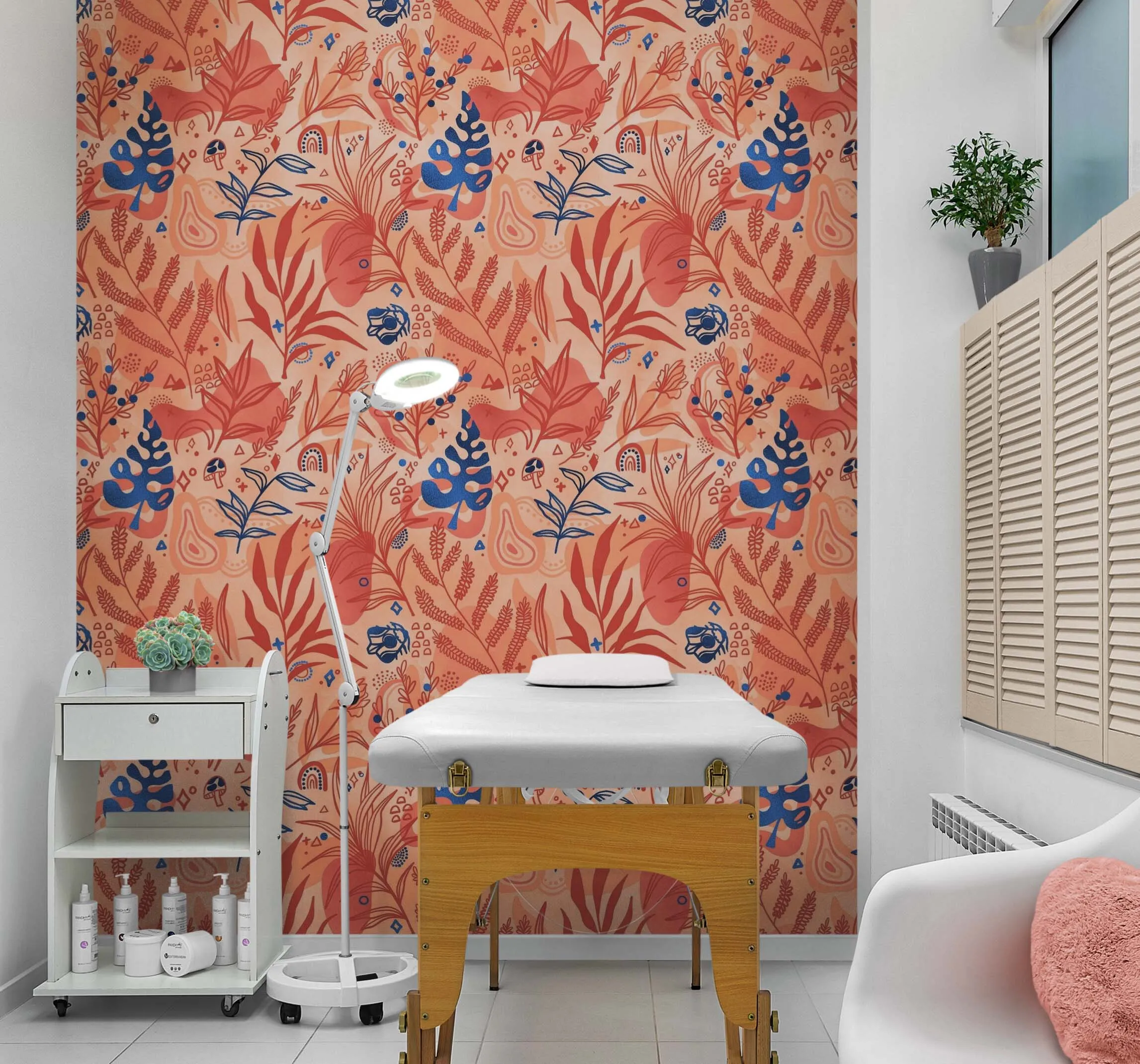 Fern Botanical Wallpaper. Colorful Orange Wall Mural. #6558