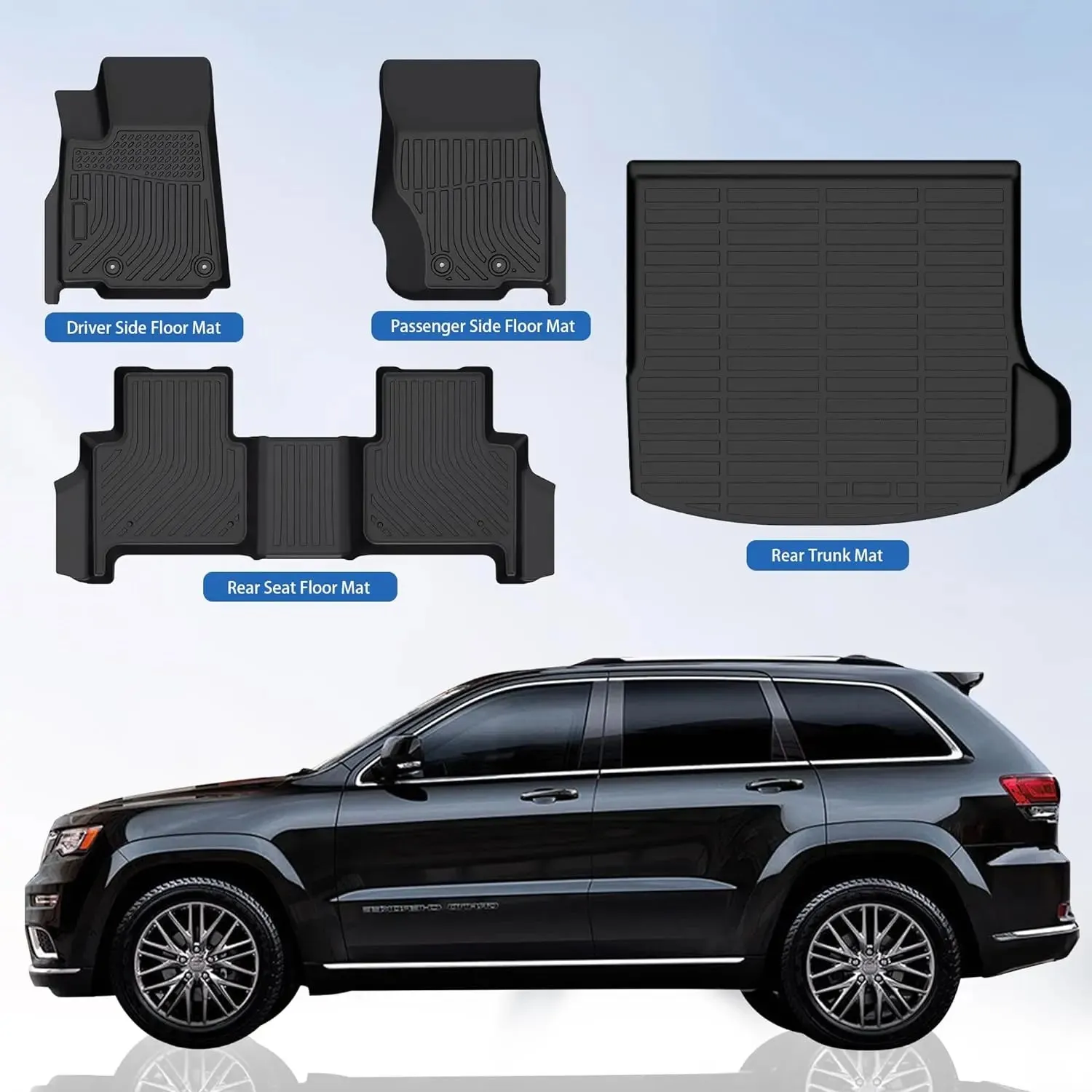 Floor Mats Fit for Jeep Grand Cherokee 2022 2023 2024 All-Weather TPE Floor Liner Set of 4 Mats, Black