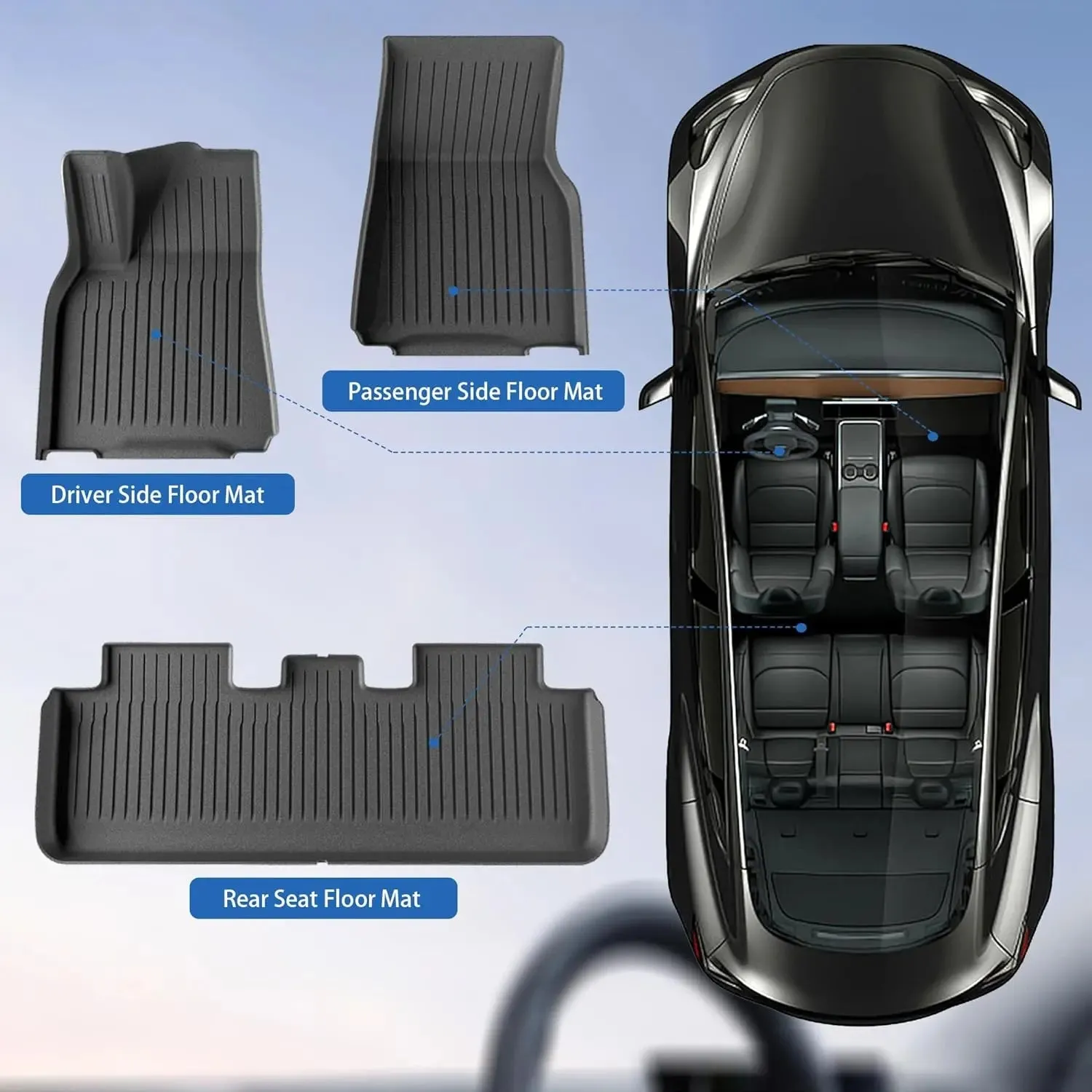 Floor Mats for 2021 2022 2023 2024 Tesla Model Y 5 Seats, All Weather TPE Waterproof Anti-Slip Custom fit Front & Rear Full Set Car Mats