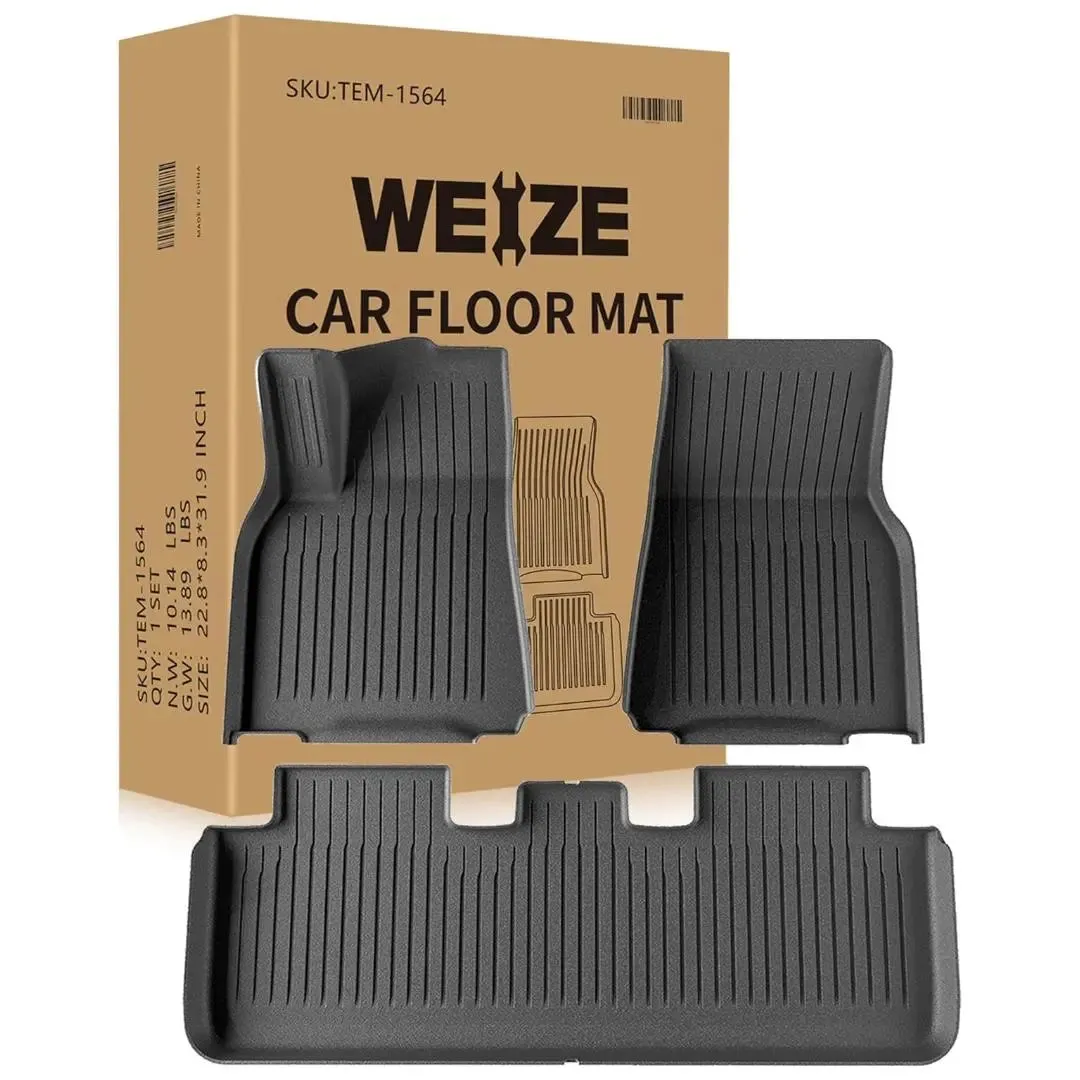 Floor Mats for 2021 2022 2023 2024 Tesla Model Y 5 Seats, All Weather TPE Waterproof Anti-Slip Custom fit Front & Rear Full Set Car Mats