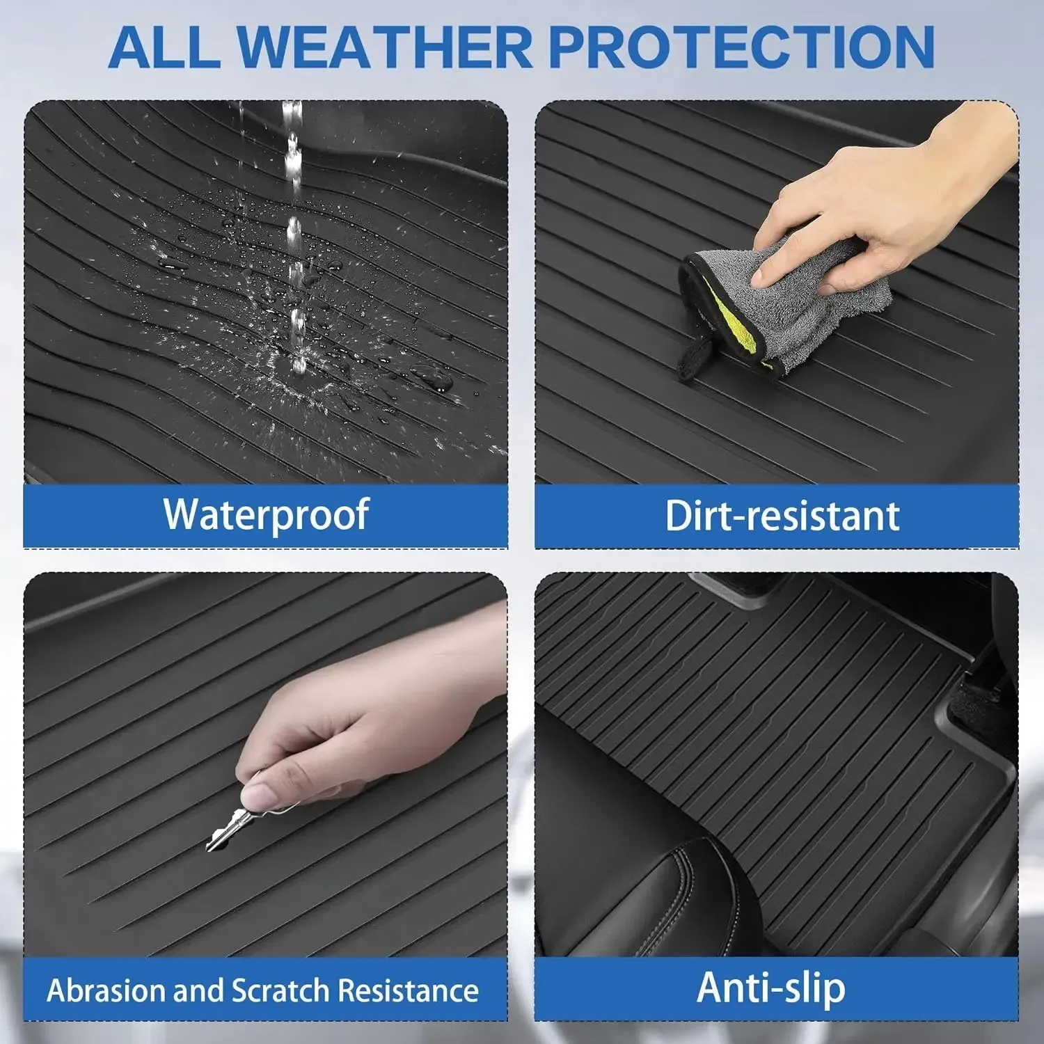 Floor Mats for 2021 2022 2023 2024 Tesla Model Y 5 Seats, All Weather TPE Waterproof Anti-Slip Custom fit Front & Rear Full Set Car Mats