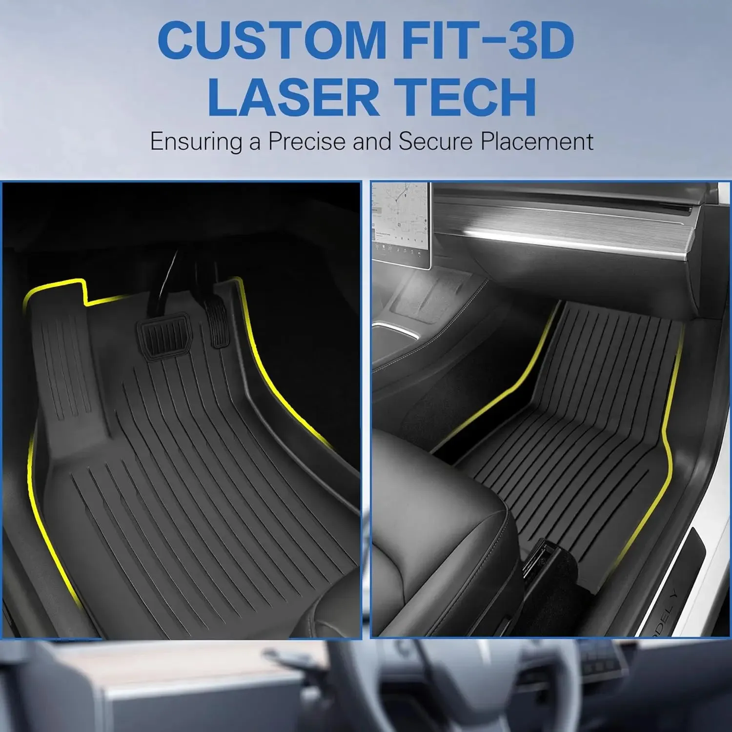 Floor Mats for 2021 2022 2023 2024 Tesla Model Y 5 Seats, All Weather TPE Waterproof Anti-Slip Custom fit Front & Rear Full Set Car Mats