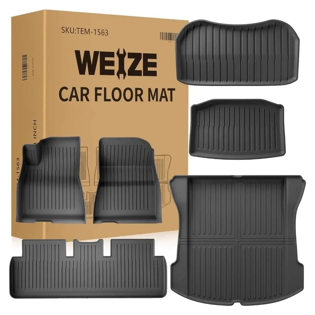 Floor Mats for Tesla Model 3 5-Seat 2021-2023 2022 All Weather TPE Cargo Liner Floor Mats and Cargo Trunk Mats Accessories, Set of 6 Mats