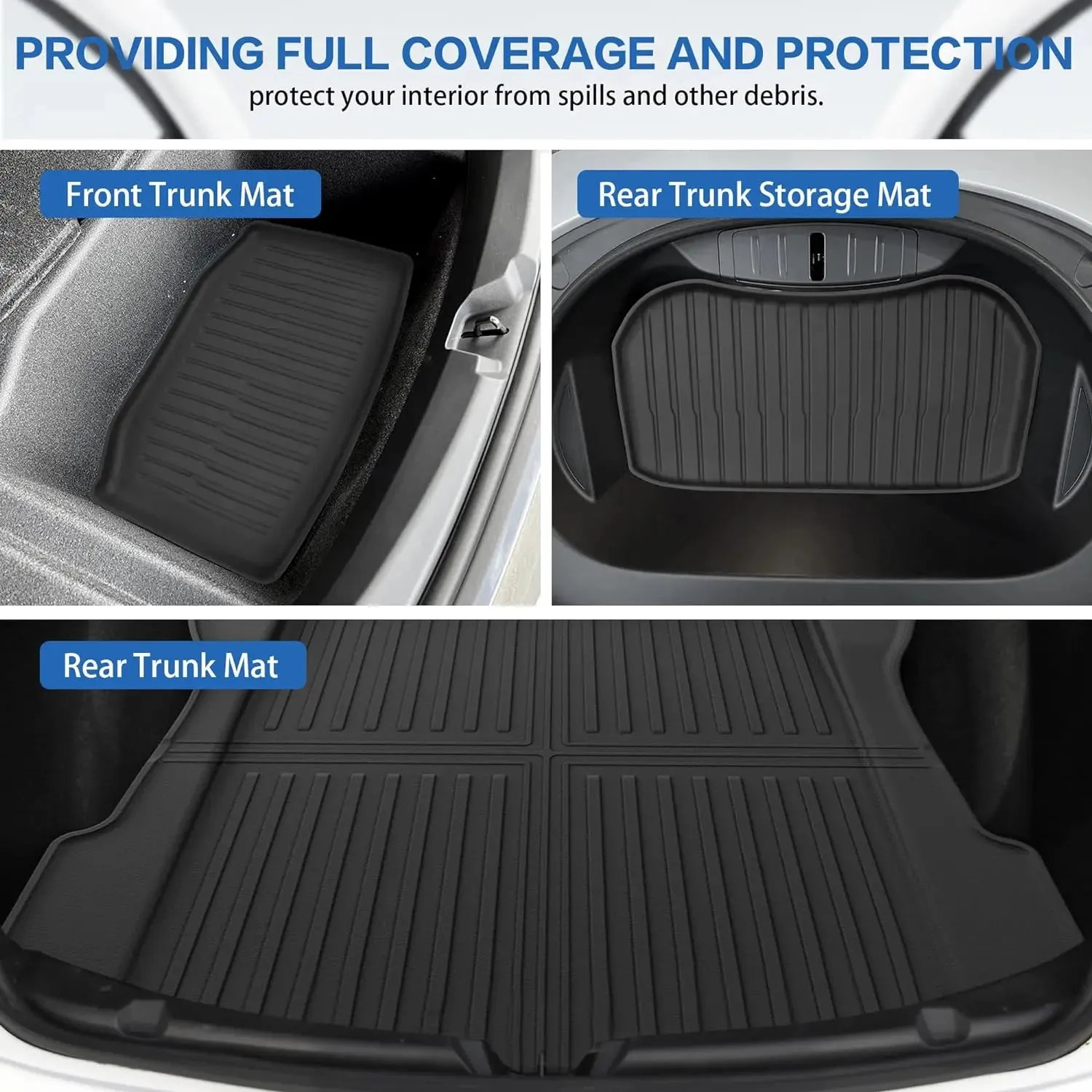 Floor Mats for Tesla Model 3 5-Seat 2021-2023 2022 All Weather TPE Cargo Liner Floor Mats and Cargo Trunk Mats Accessories, Set of 6 Mats