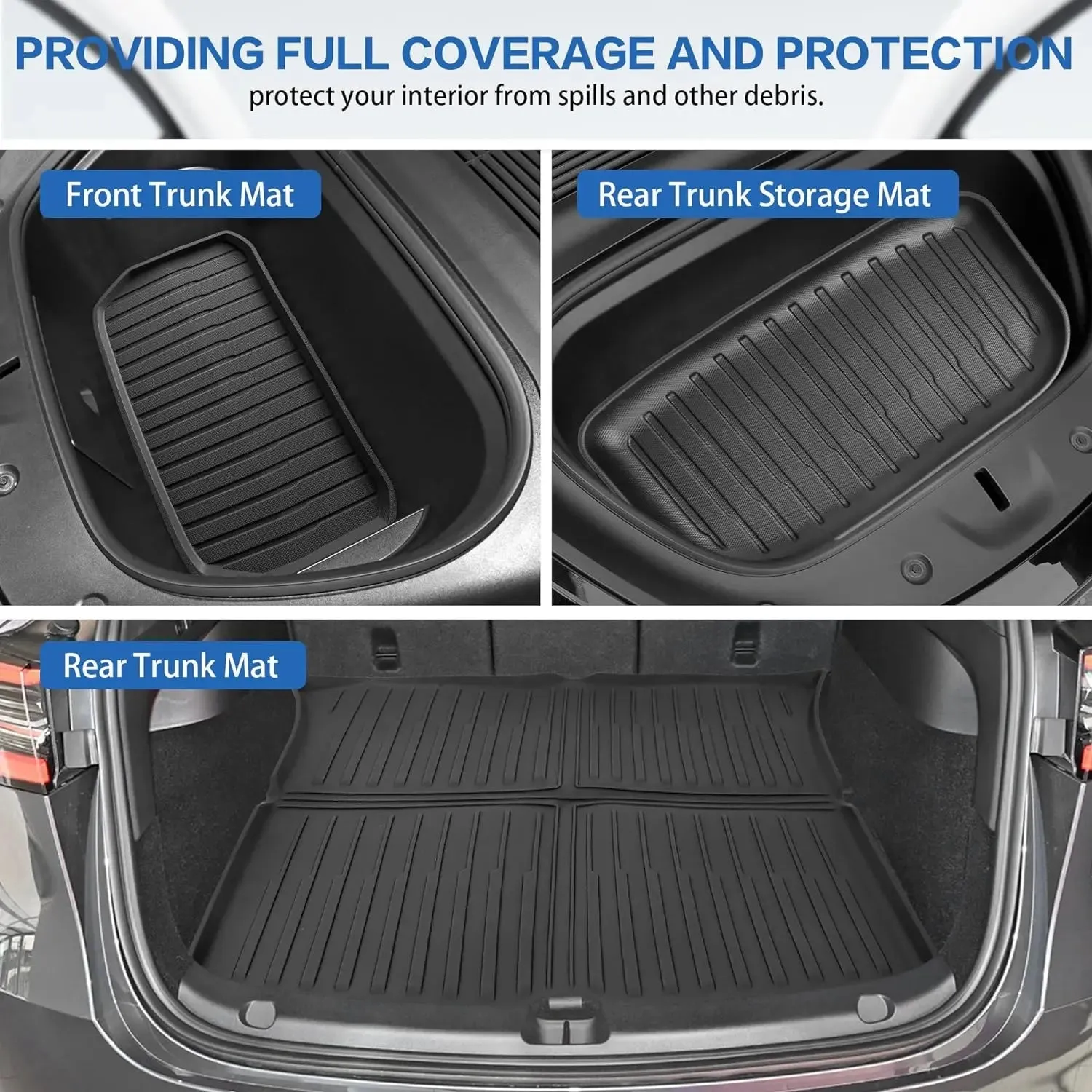 Floor Mats for Tesla Model Y 5-Seat 2021 2022 2023 2024 All Weather TPE Cargo Liner Floor Mats and Cargo Trunk Mats Accessories, Set of 6 Mats