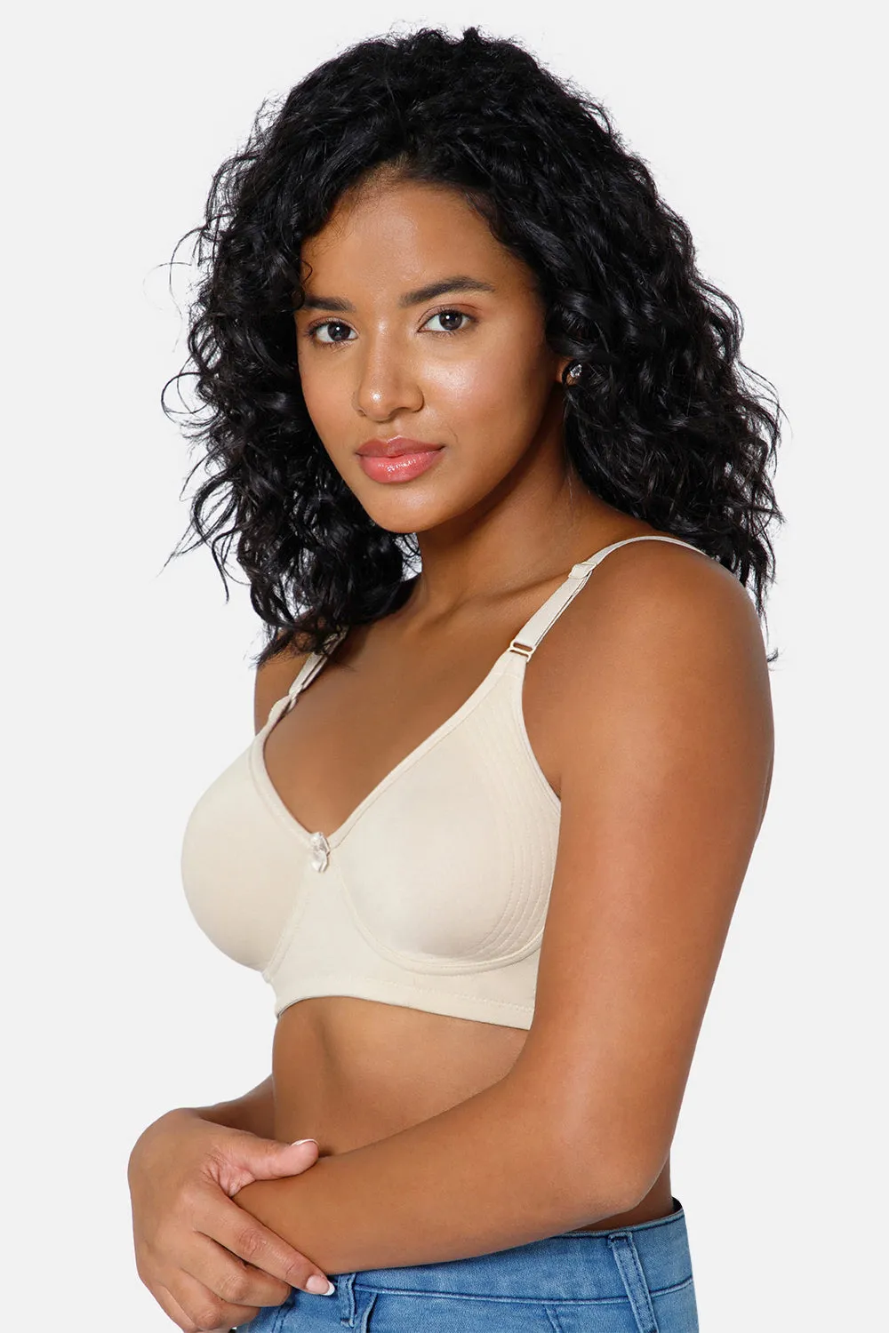 Full Coverage Non-Padded Non-Wired Intimacy T-Shirt Saree Bra - ES02 - Beige