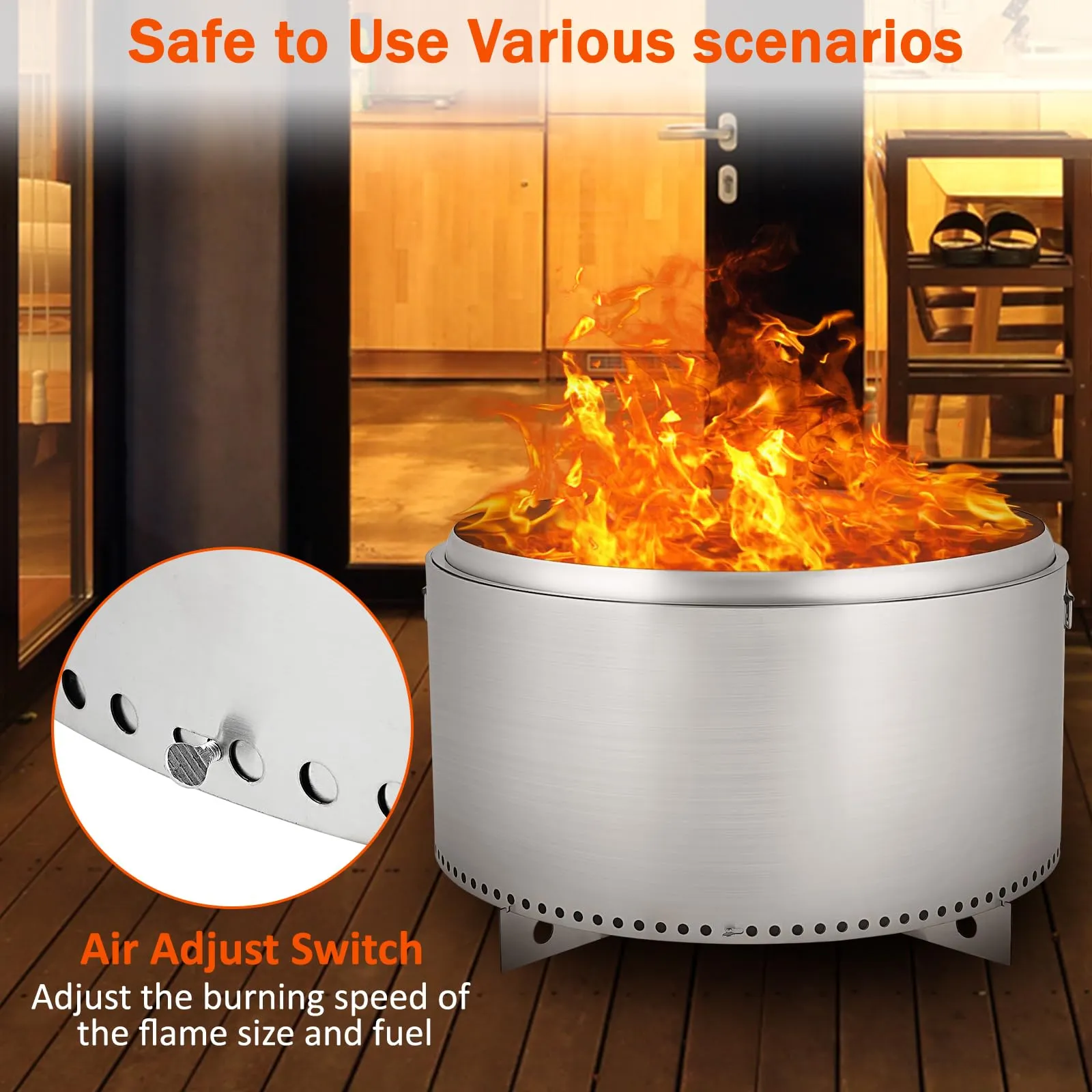 GARVEE 32 Round Hollow - Brand: Smokeless Fire Pit, Efficient Burn, Durable Stainless Steel, Air Switch, Wide Warm, Heating Gathering