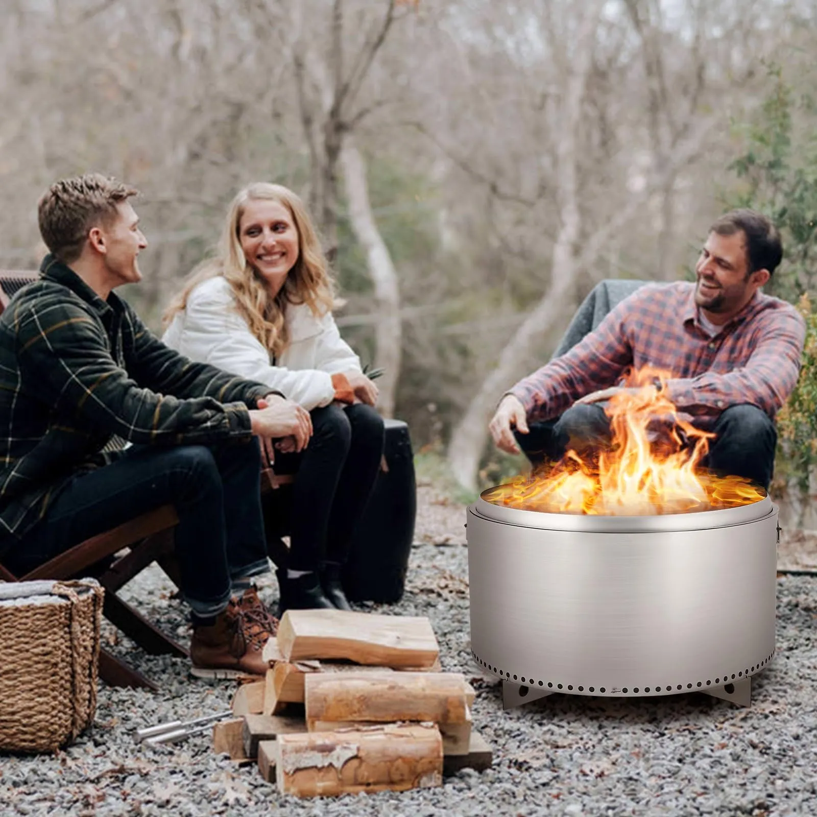 GARVEE 32 Round Hollow - Brand: Smokeless Fire Pit, Efficient Burn, Durable Stainless Steel, Air Switch, Wide Warm, Heating Gathering