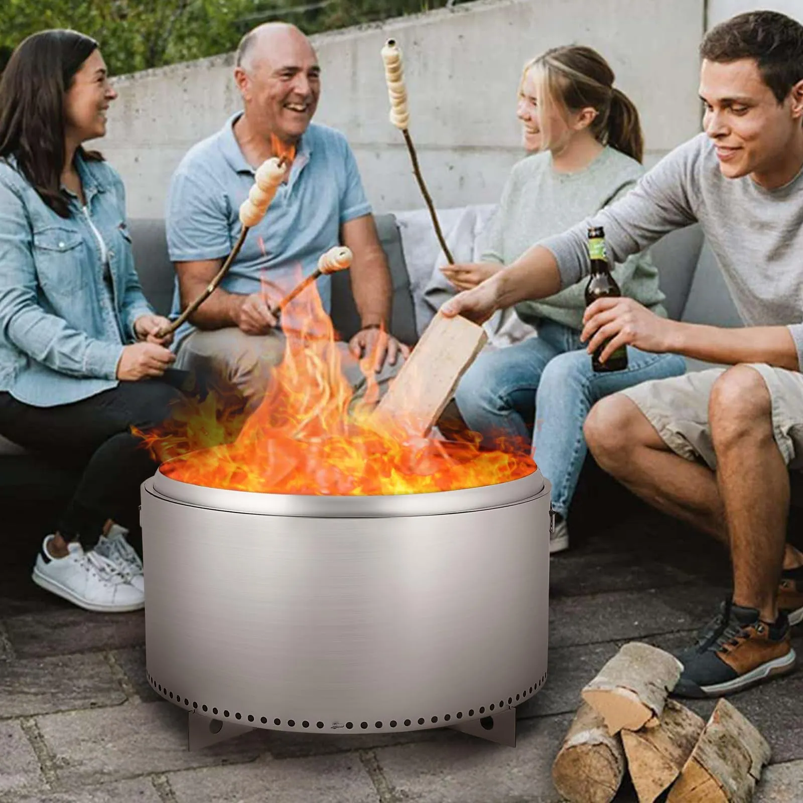 GARVEE 32 Round Hollow - Brand: Smokeless Fire Pit, Efficient Burn, Durable Stainless Steel, Air Switch, Wide Warm, Heating Gathering