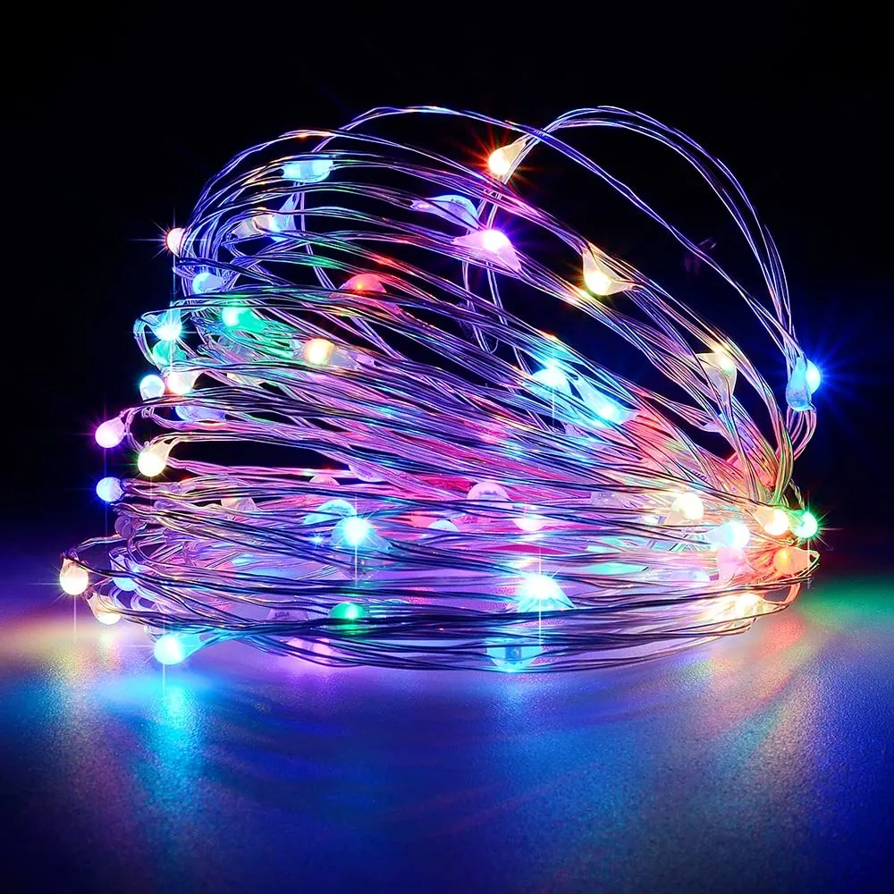 GARVEE 33ft 100 LED Outdoor String Lights, USB Charging Fairy Lights, Water-Resistant Led Twinkle Lights for Bedroom, Dorm, Backyard, Wedding, Tree, Mason Jar, Wall, Christmas Colorful