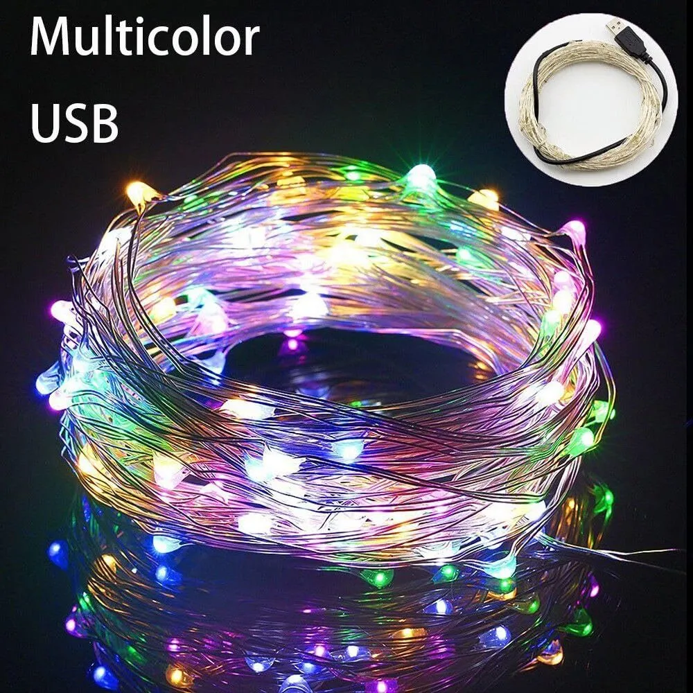 GARVEE 33ft 100 LED Outdoor String Lights, USB Charging Fairy Lights, Water-Resistant Led Twinkle Lights for Bedroom, Dorm, Backyard, Wedding, Tree, Mason Jar, Wall, Christmas Colorful