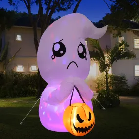 GARVEE 5FT Halloween Inflatable Cute Ghost with The Pumpkin Built-in 360° Rotating Magic Colorful Led Lights Blow Up Yard Decoration Clearance for Home Yard Garden Lawn Party Holiday Decor