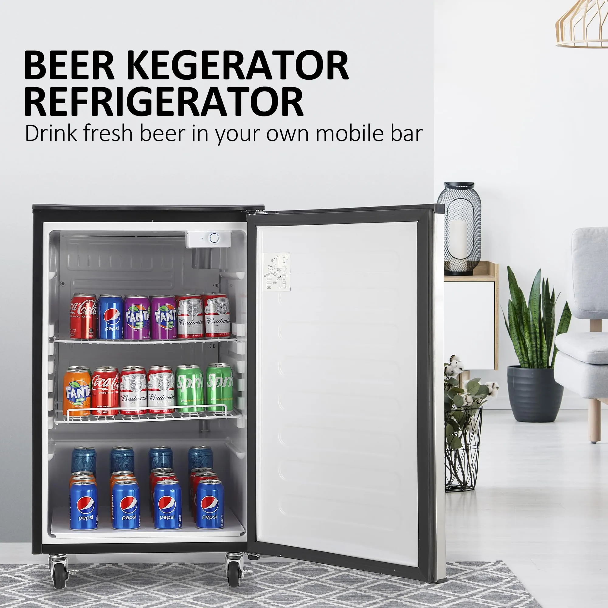 GARVEE Beer Kegerator, Dual Tap Draft Beer Dispenser, Full Size Stainless Steel Keg Refrigerator With Drip Tray, CO2 Cylinder, 32°F- 50°F Temperature Control, 170L