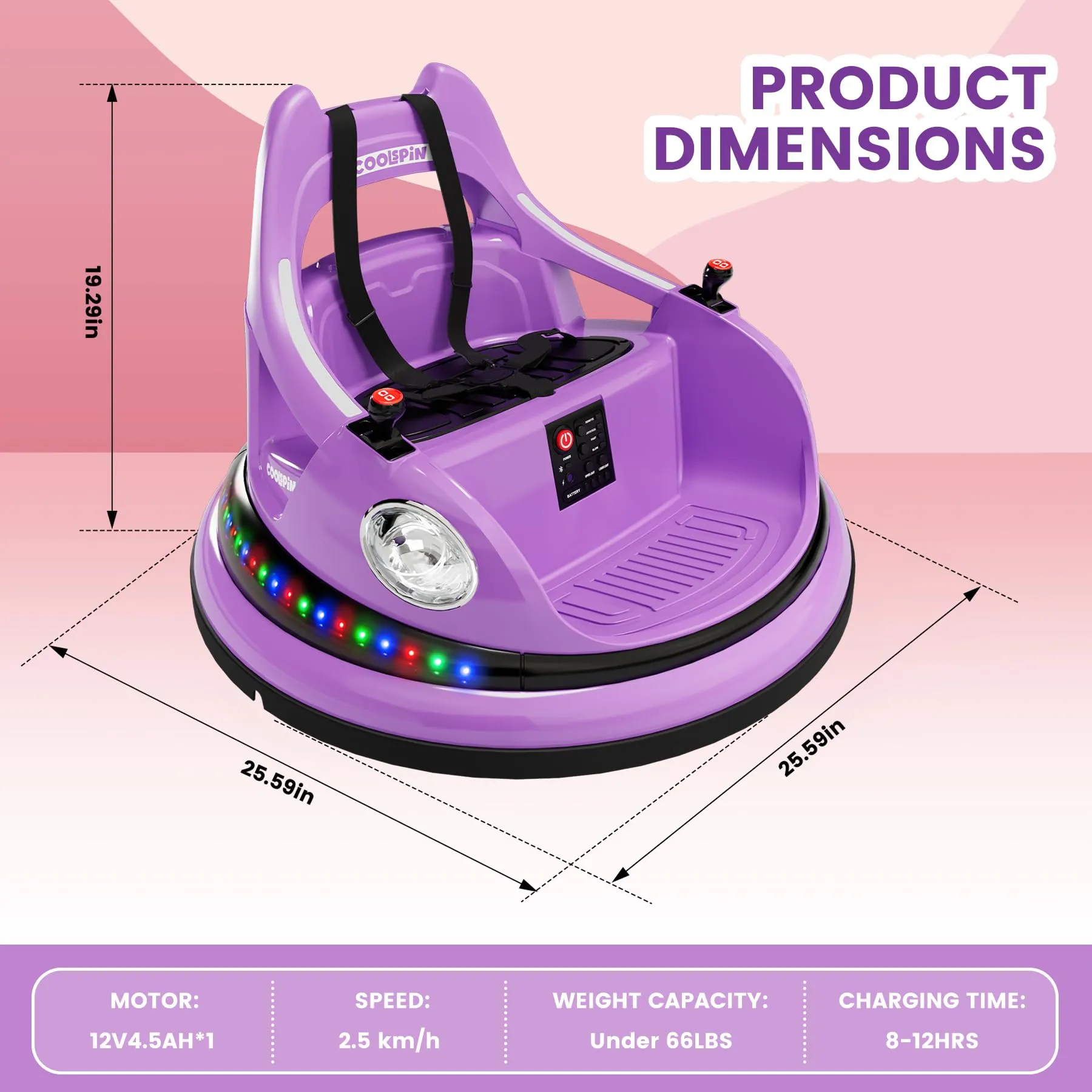 GARVEE Electric Bumper Car for Kids, 12V Ride on Toddler Bumping Car W/Remote Control, LED Lights & 360 Degree Spin, ASTM Certified - Purple