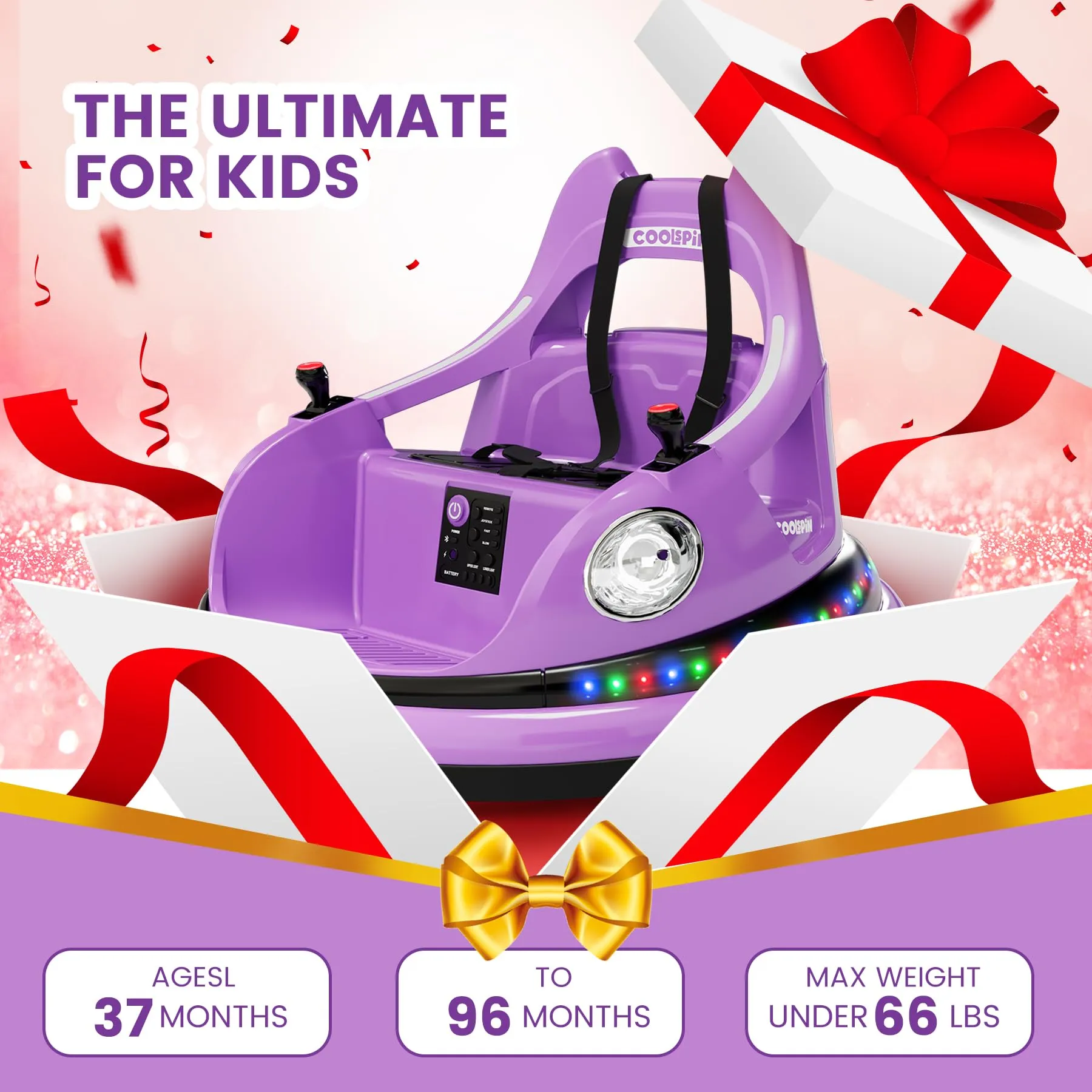 GARVEE Electric Bumper Car for Kids, 12V Ride on Toddler Bumping Car W/Remote Control, LED Lights & 360 Degree Spin, ASTM Certified - Purple