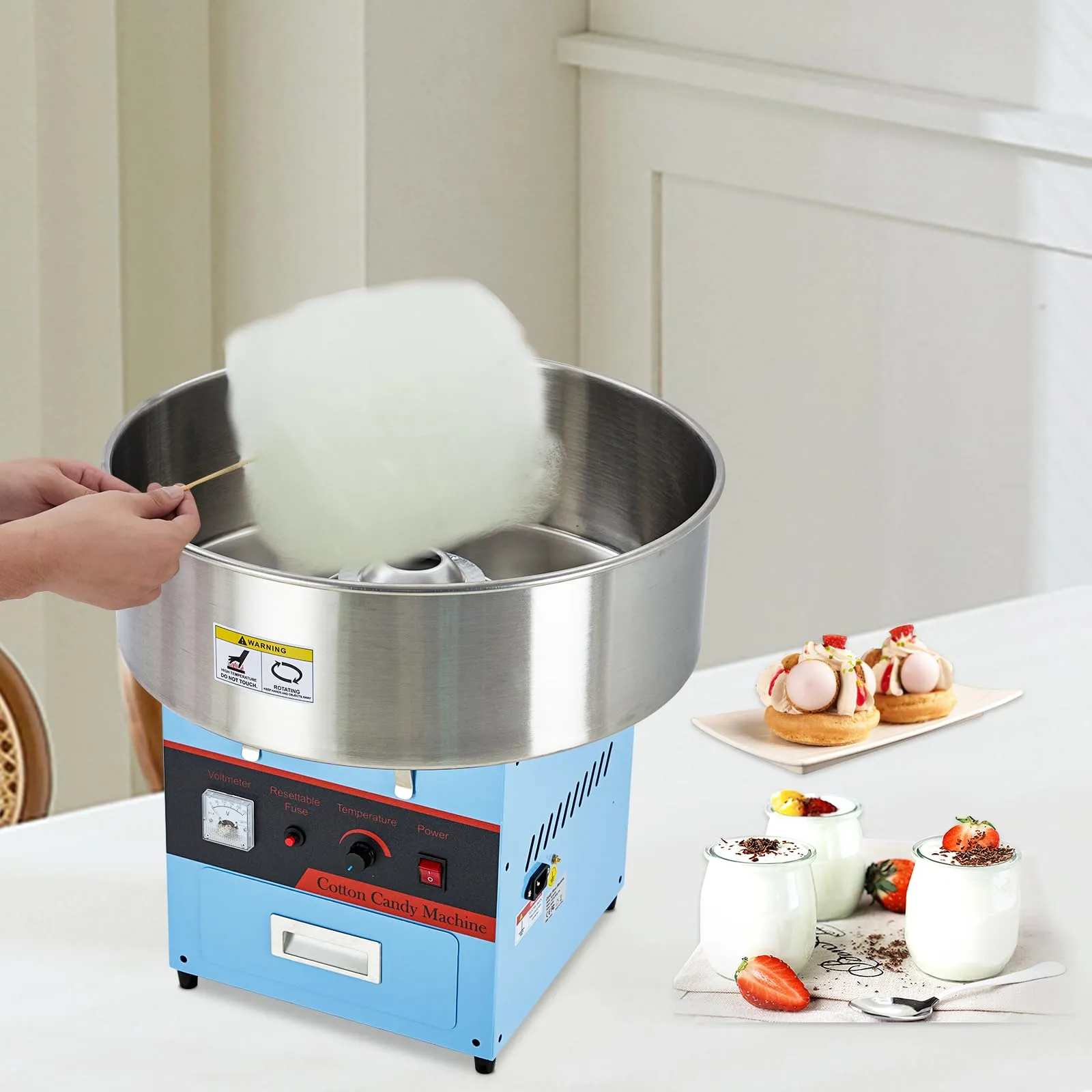 GARVEE Electric Cotton Candy Machine - 980W Commercial Floss Maker w/Stainless Steel Bowl, Sugar Scoop, Drawer, Perfect for Home, Carnival, Kids Birthday, Family Party