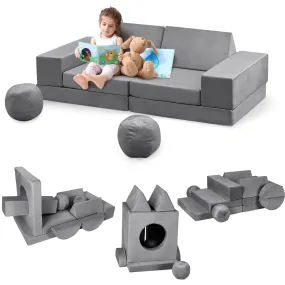 GARVEE Kids Couch, 12 Pcs Nugget Couch Kids Sofa for Playroom, Toddler Sofa Moudlar Kids Play Couch, Child Sectional Sofa Convertible Foam Couch for Boys and Girls, Dark Grey