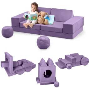 GARVEE Kids Couch, 12 Pcs Nugget Couch Kids Sofa for Playroom, Toddler Sofa Moudlar Kids Play Couch, Child Sectional Sofa Convertible Foam Couch for Boys and Girls, Purple