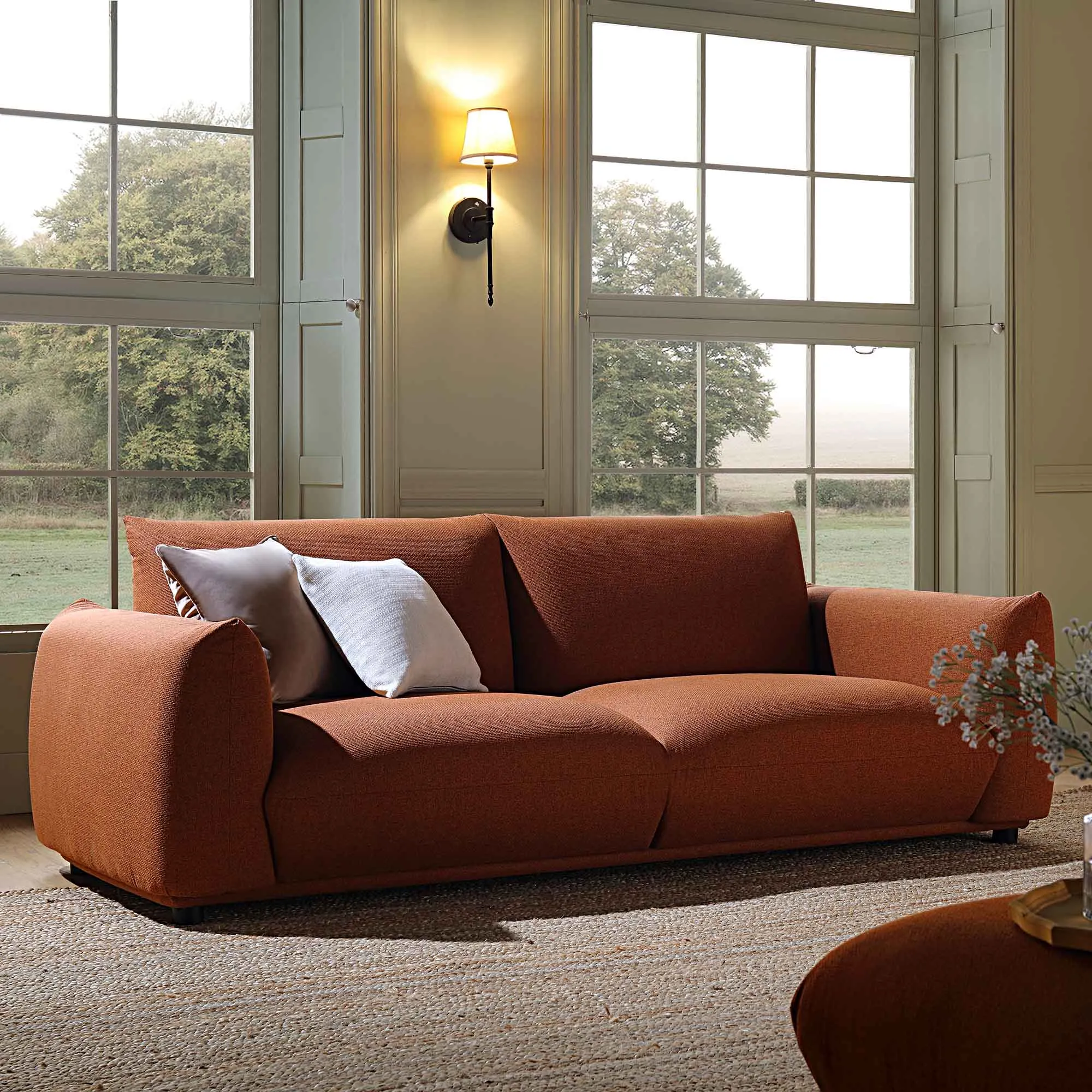 Gianni Three Seater Sofa, Terracotta Fabric