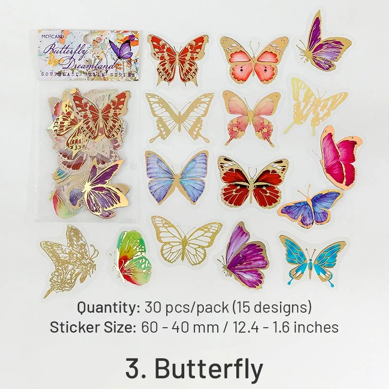 Gold Foil Clear Transparent Stickers - Flower Fairy, Words, Butterfly, Flower