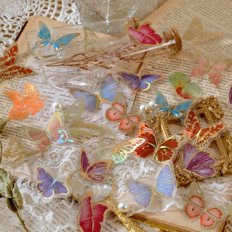 Gold Foil Clear Transparent Stickers - Flower Fairy, Words, Butterfly, Flower