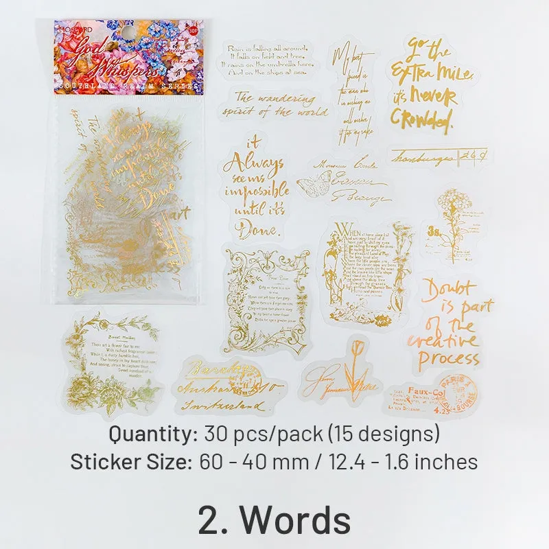 Gold Foil Clear Transparent Stickers - Flower Fairy, Words, Butterfly, Flower