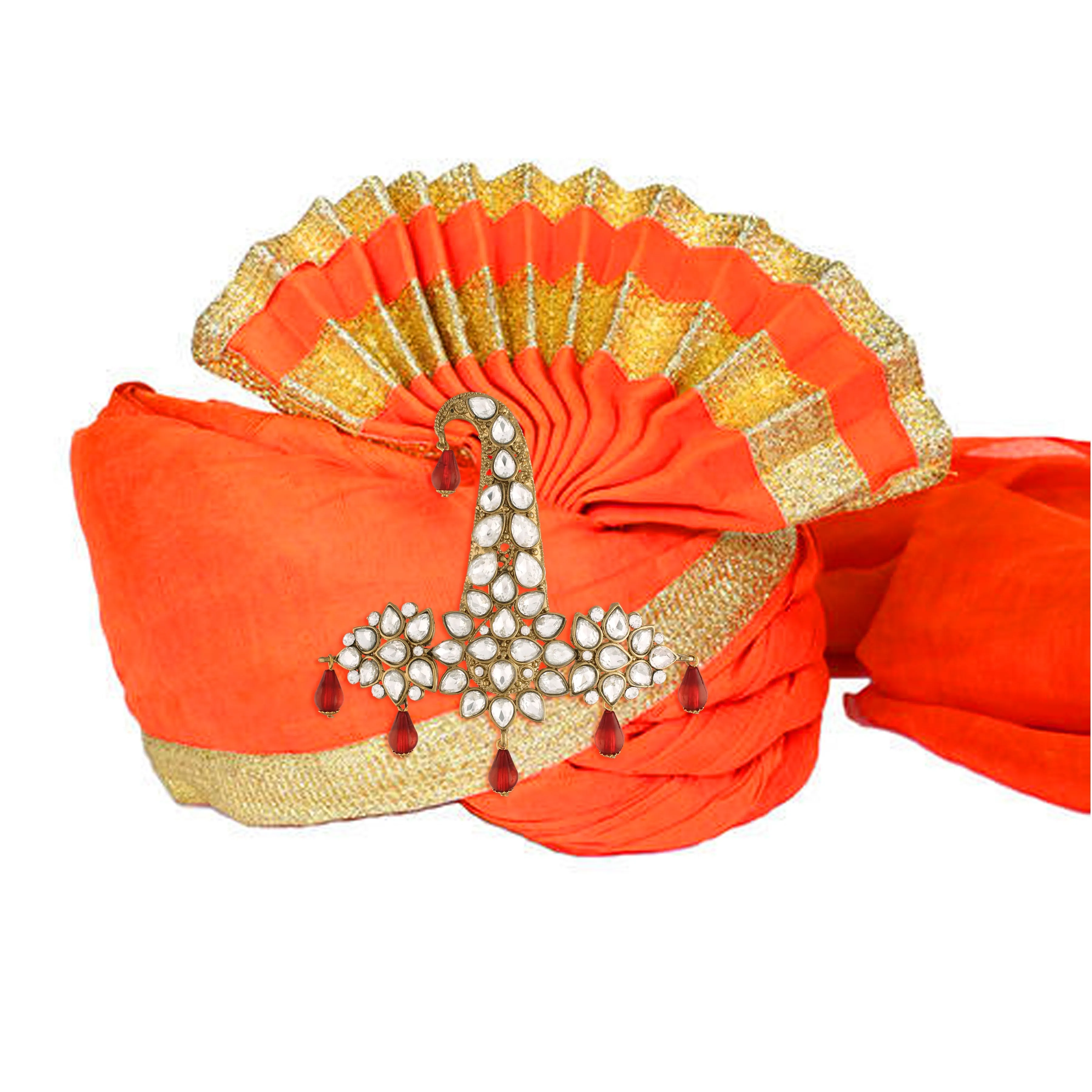 Gold Plated Traditional Stone Pearl Drop Safa Kalangi Brooch for Groom/Men/Dulha Pagadi