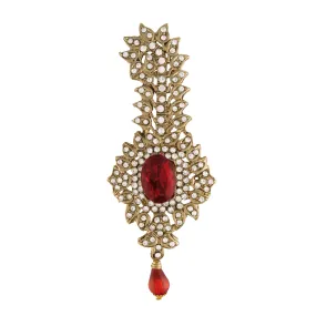 Gold Plated Traditional Stone Pearl Drop Safa Kalangi Brooch for Groom/Men/Dulha Pagadi