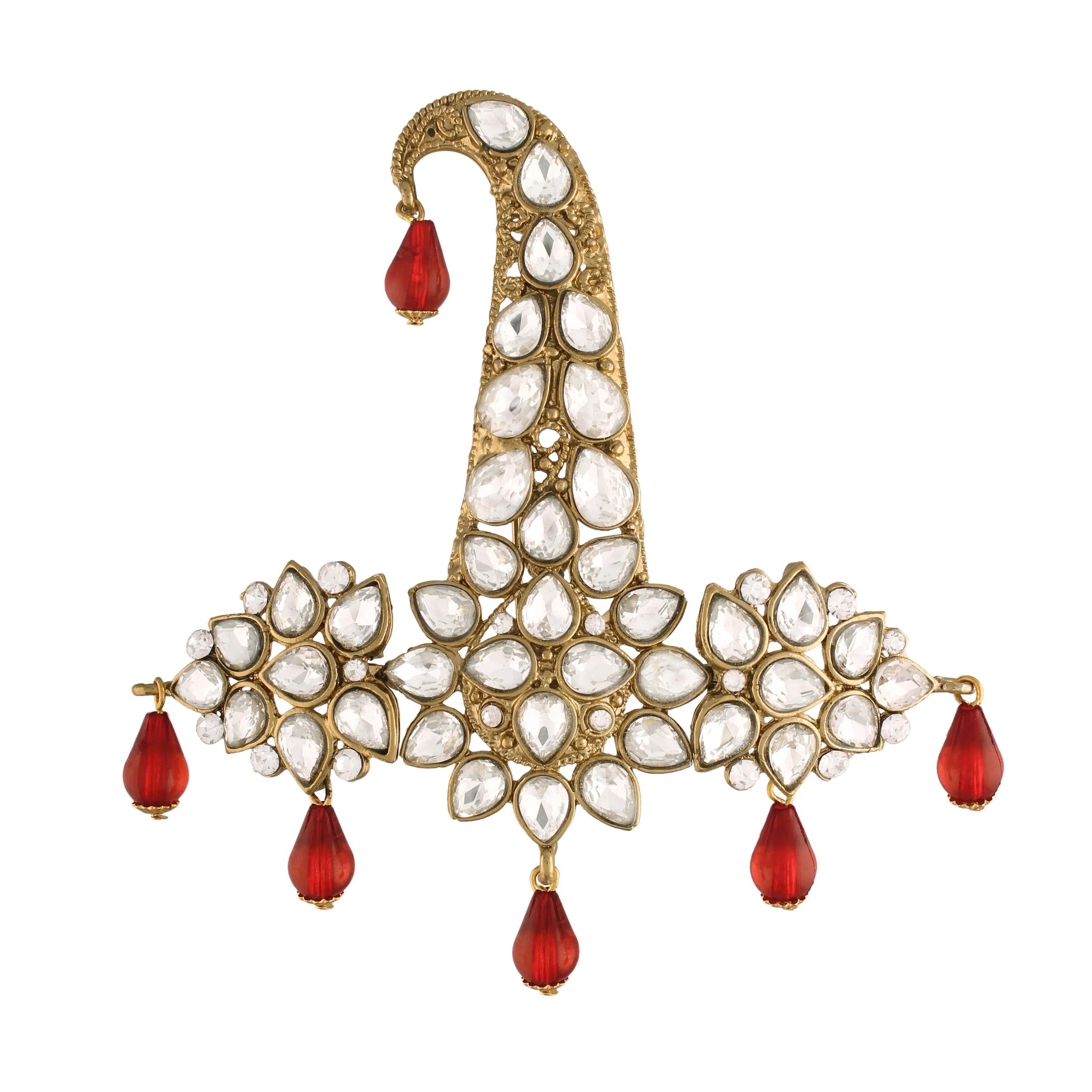 Gold Plated Traditional Stone Pearl Drop Safa Kalangi Brooch for Groom/Men/Dulha Pagadi