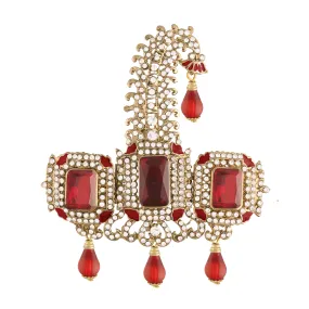 Gold Plated Traditional Stone Pearl Drop Safa Kalangi Brooch for Groom/Men/Dulha Pagadi