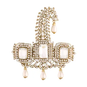 Gold Plated Traditional Stone Pearl Drop Safa Kalangi Brooch for Groom/Men/Dulha Pagadi