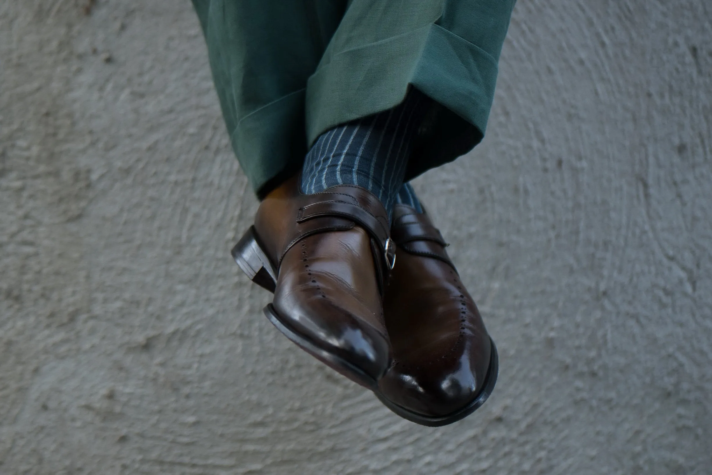 Gray & Prussian Blue Shadow Stripe Cotton Socks