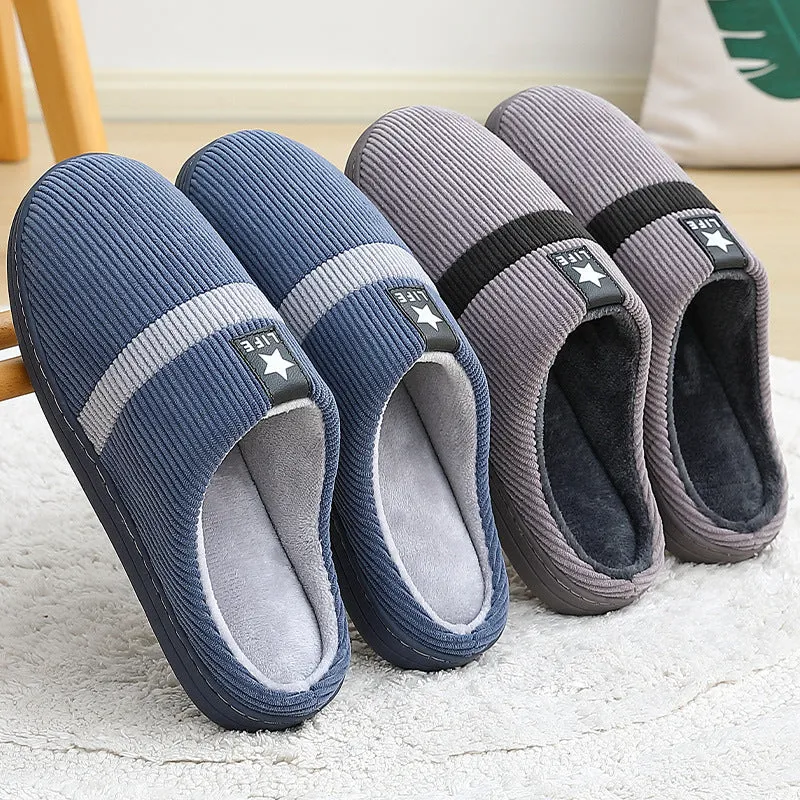 Groovywish Men Cozy Winter Slippers Flat Short Fur Home Slides