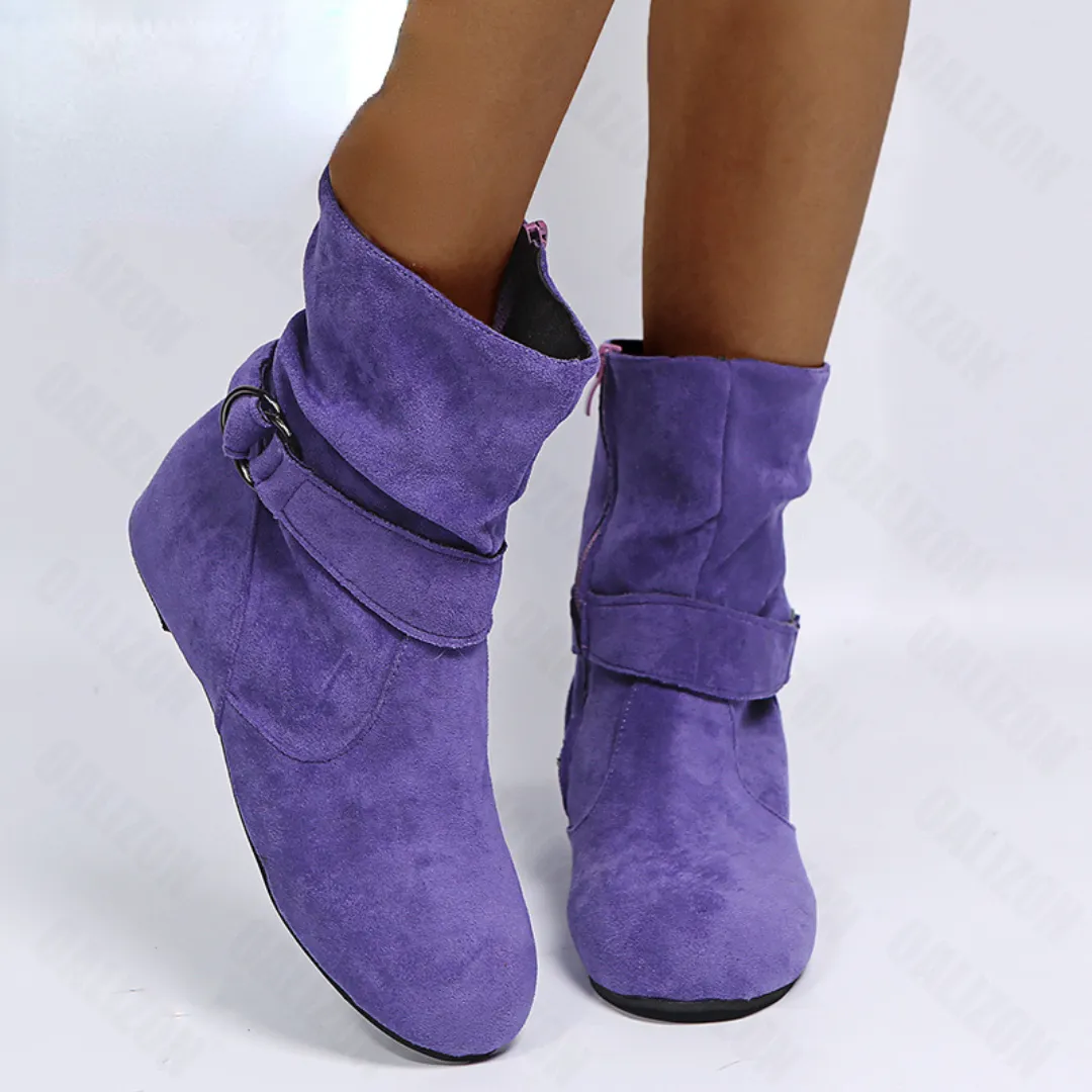 GRW Women Slouchy Boots Suede Ultra-Comfortable Side Zipper Round Toe Trendy Design