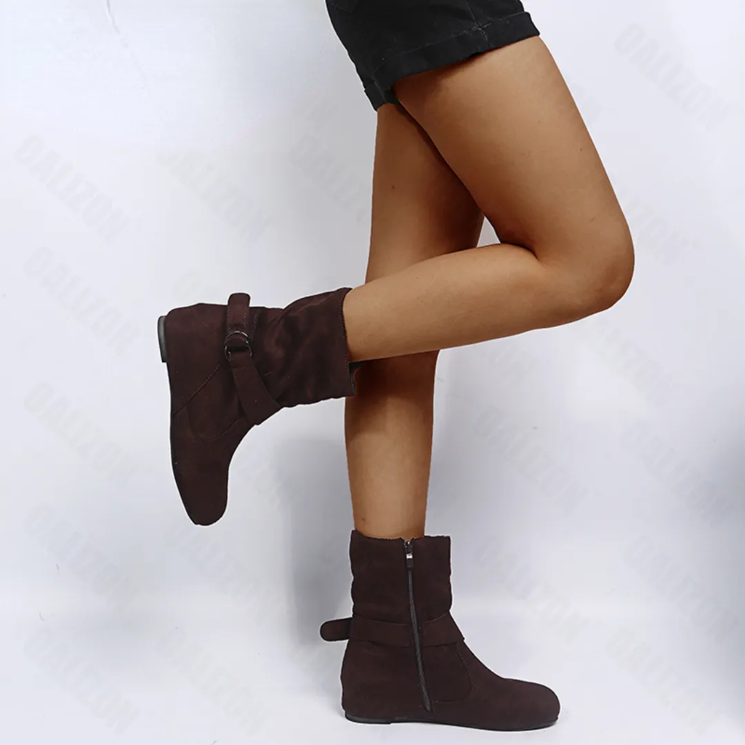 GRW Women Slouchy Boots Suede Ultra-Comfortable Side Zipper Round Toe Trendy Design