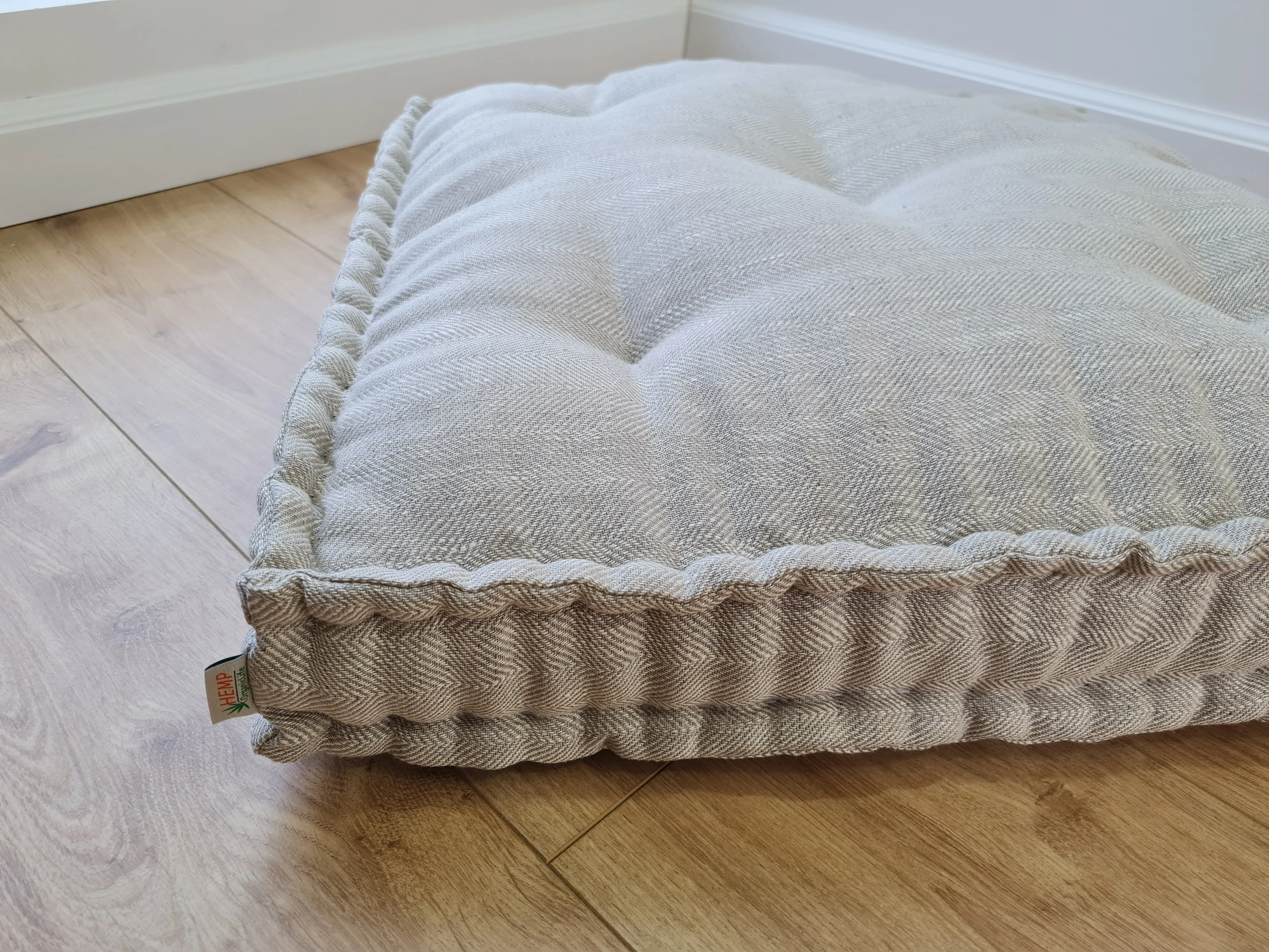 Hemp Custom madeWindow Mudroom Floor bench cushion filled organic hemp fiber in natural non-dyed linen fabric unique all natural pillow