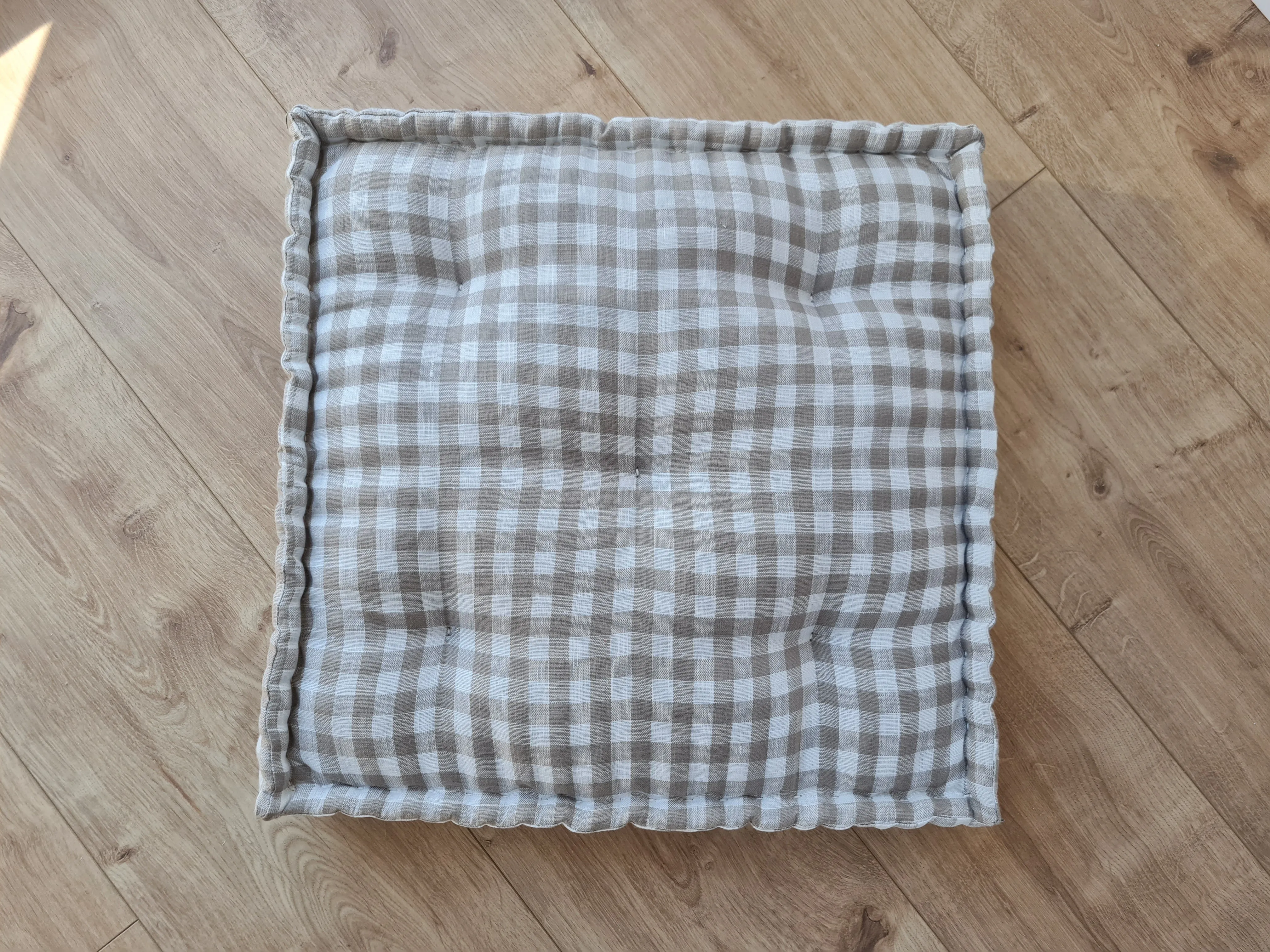 Hemp Linen Floor Cushion fileld organic Hemp Fiber in Natural checkered Linen fabric / floor pillow Pillow seat/Meditation Yoga